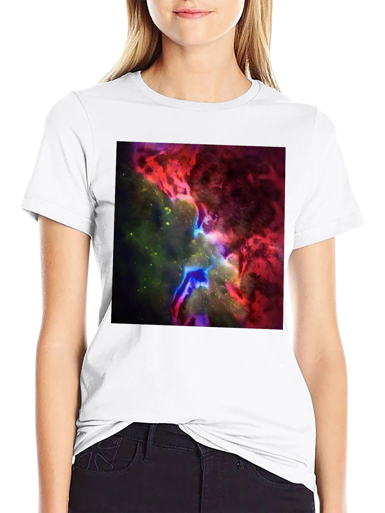 Black Nebula Print Black T-Shirt - Galaxy Design view 9