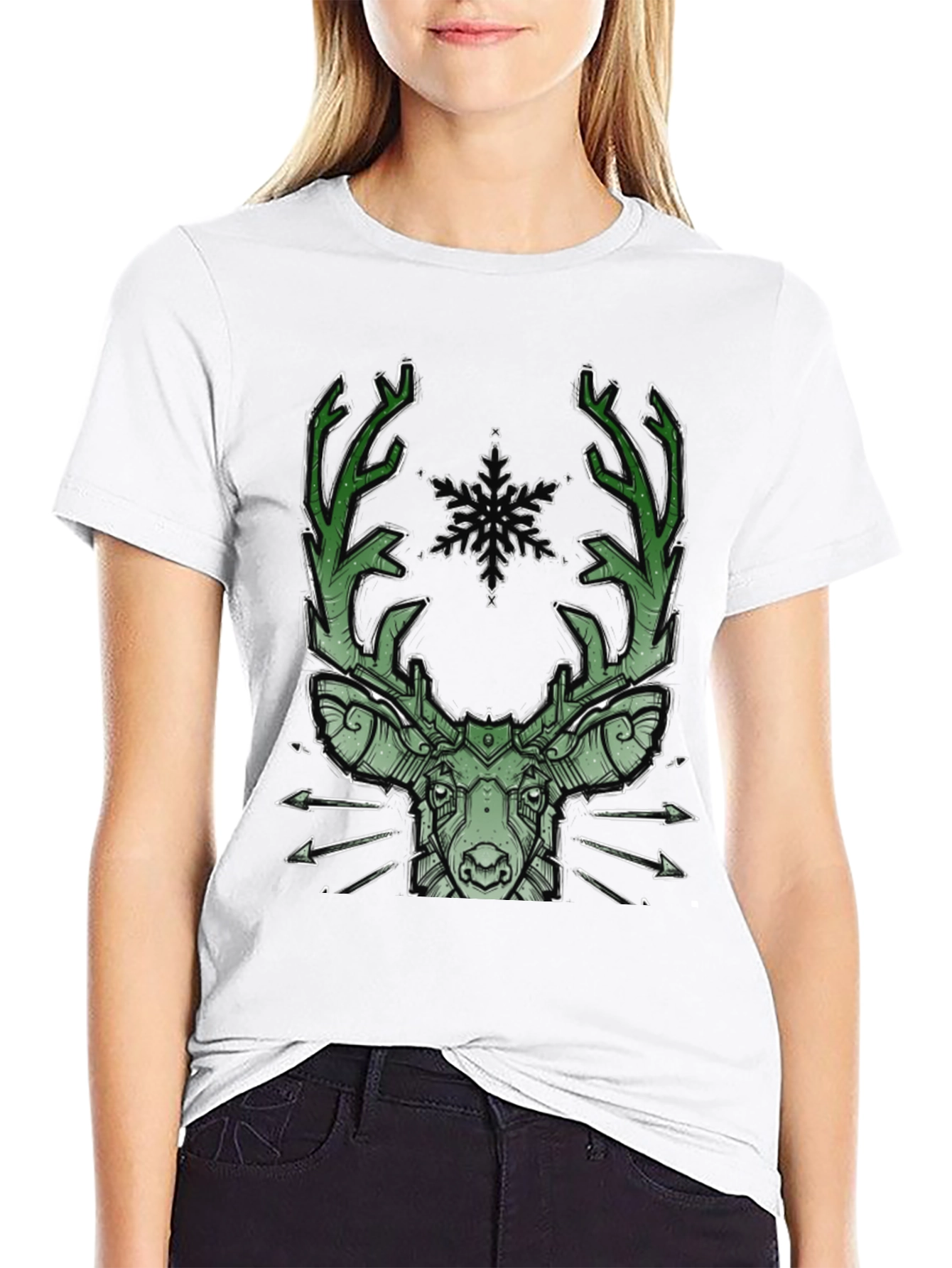 Black Geometric Deer Graphic Tee view 9