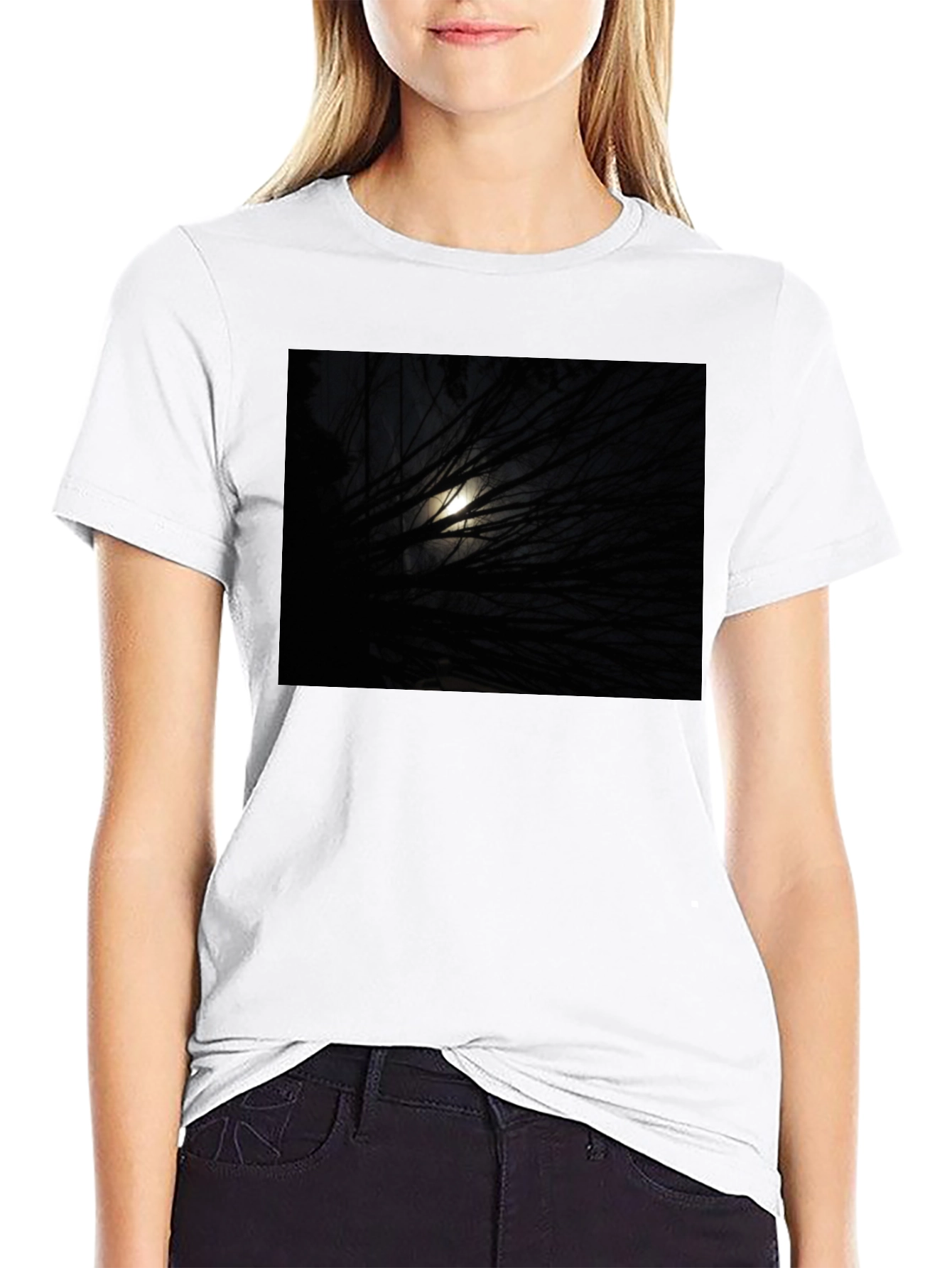 Black Moonlit Branches Graphic Tee - Unisex Black T-Shirt view 9