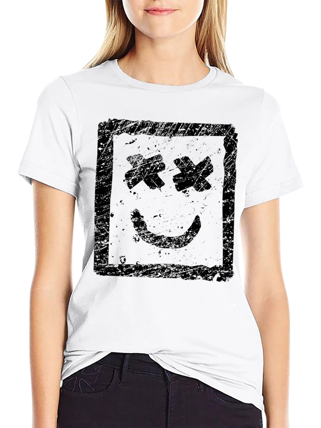 Black Distressed Graphic Tee - Smiley Face view 9