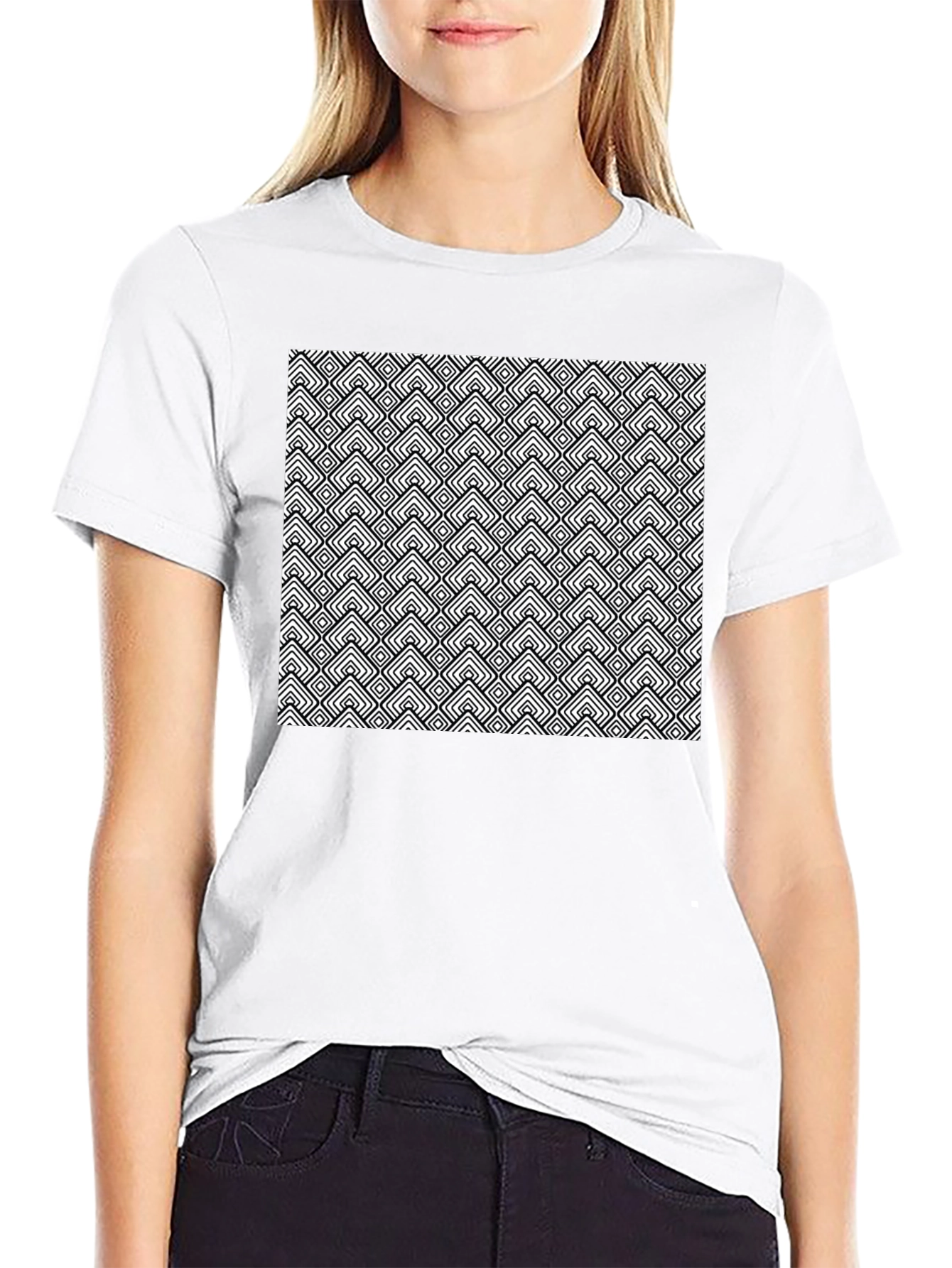 Black Geometric Pattern Tee - Black view 9