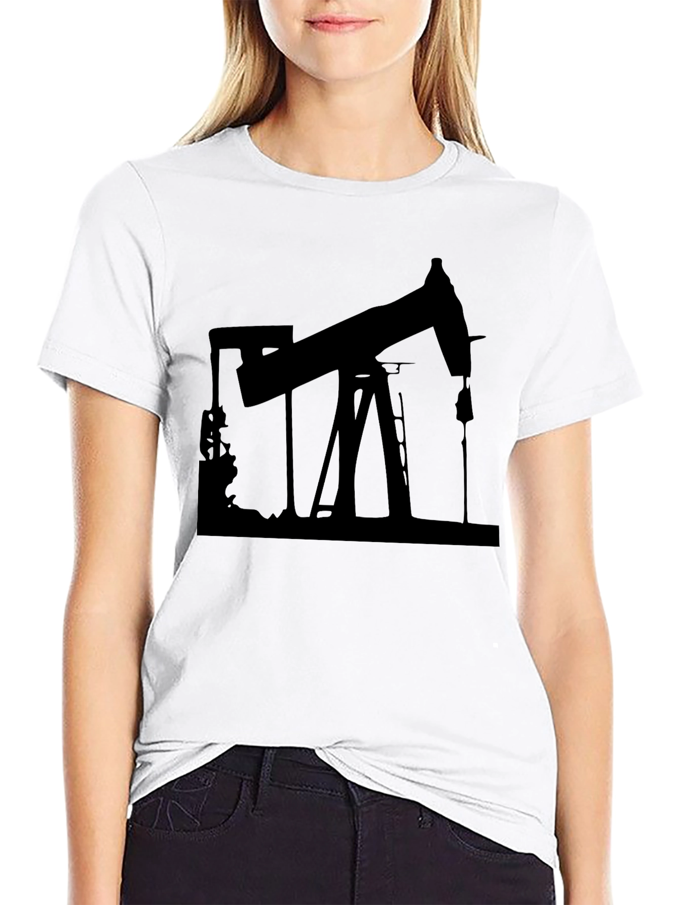 Black Oil Rig Graphic Tee - Black Crew Neck view 9