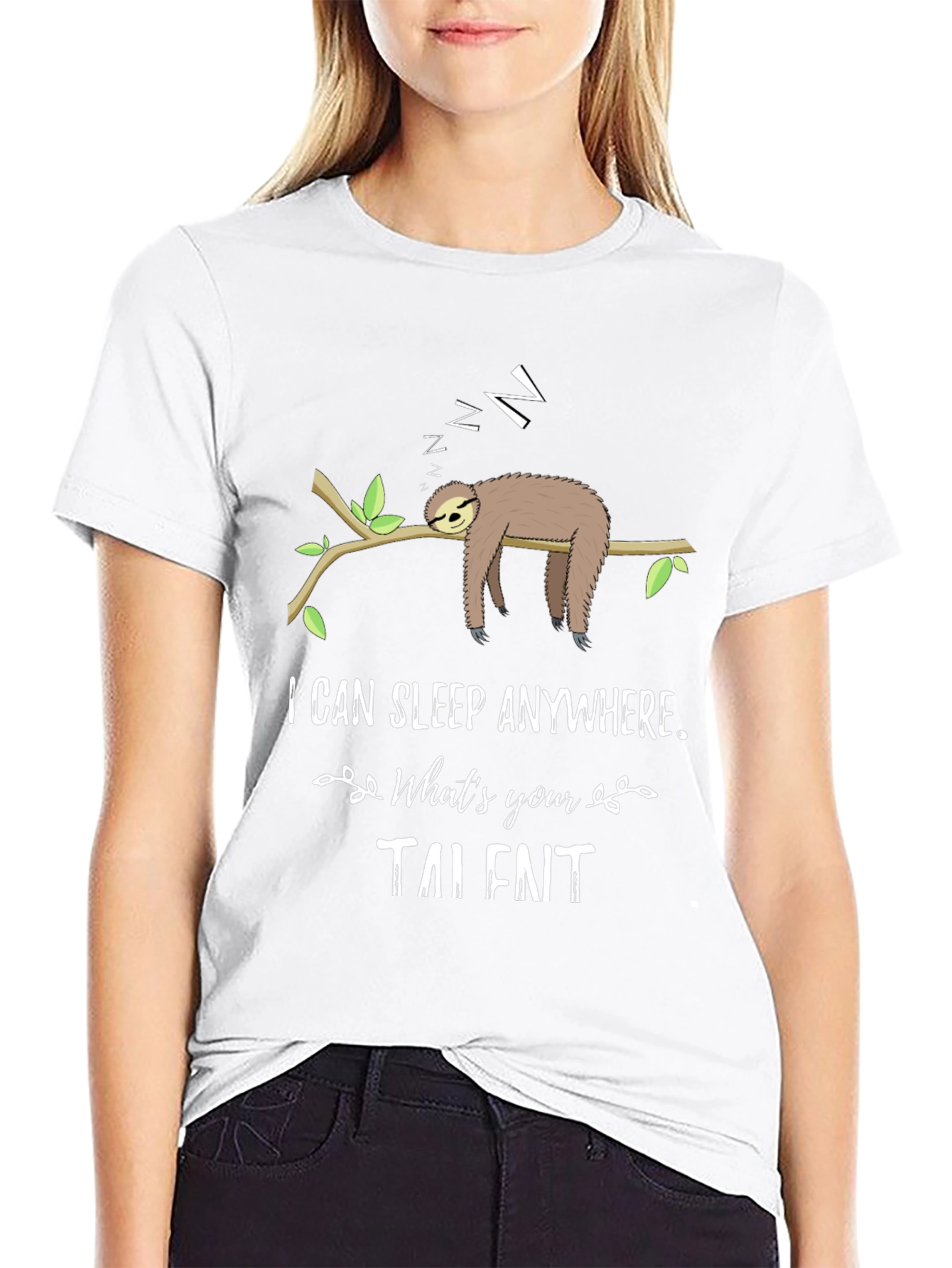Black Funny Sloth Sleeping T-Shirt - I Can Sleep Anywhere view 9