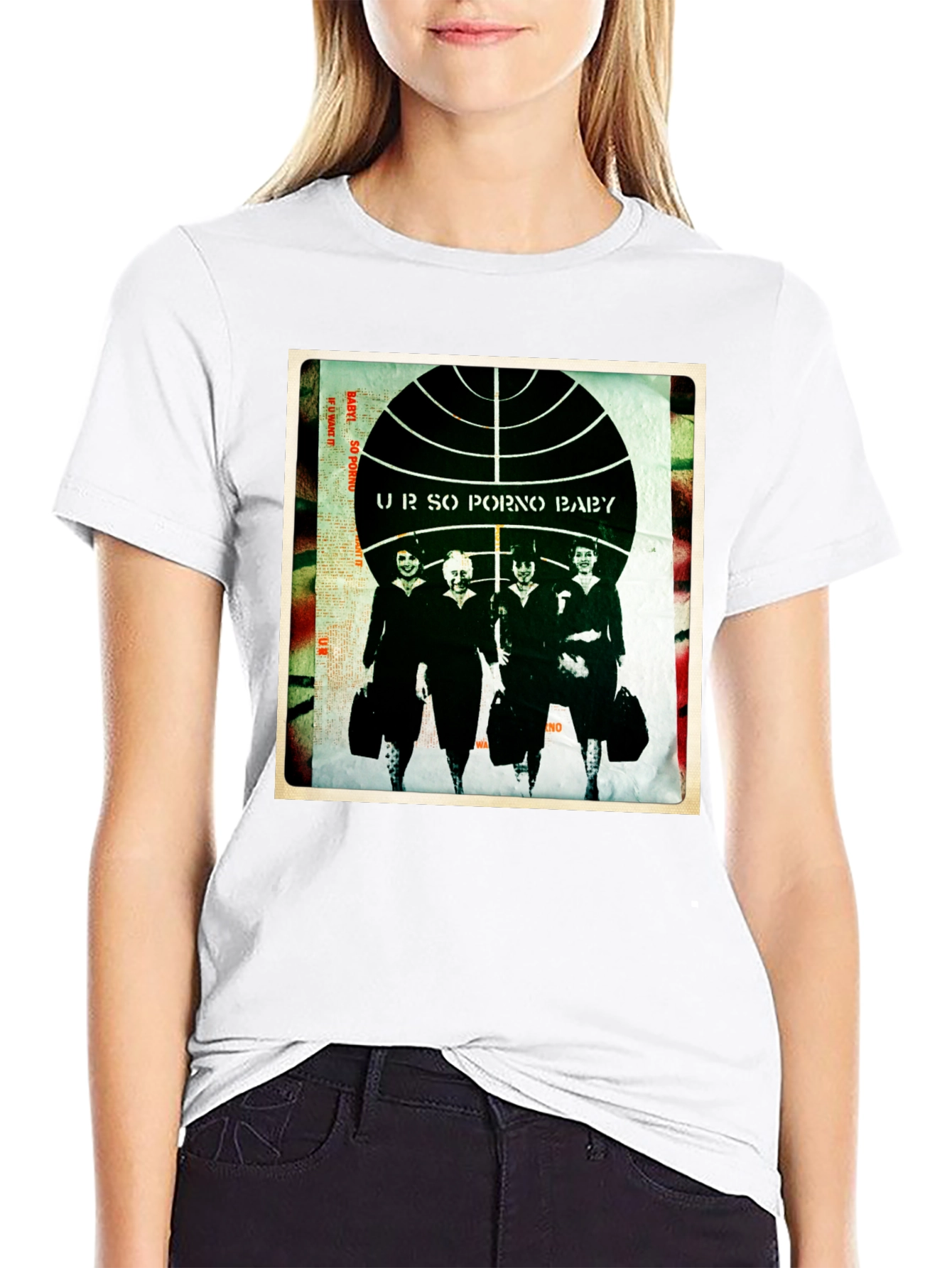 Black Retro Graphic T-Shirt - "UR SO PORNO BABY" Design view 9