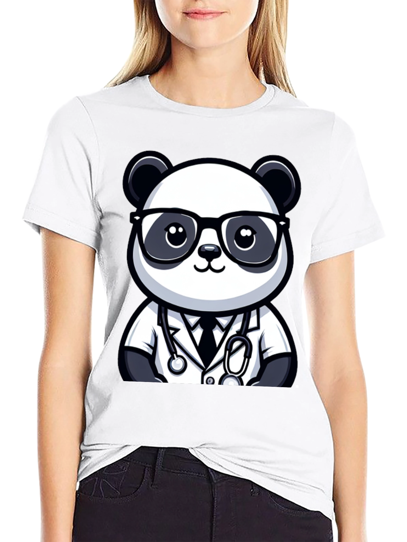 Black Panda Doctor T-Shirt - Cute Cartoon Animal Tee view 9