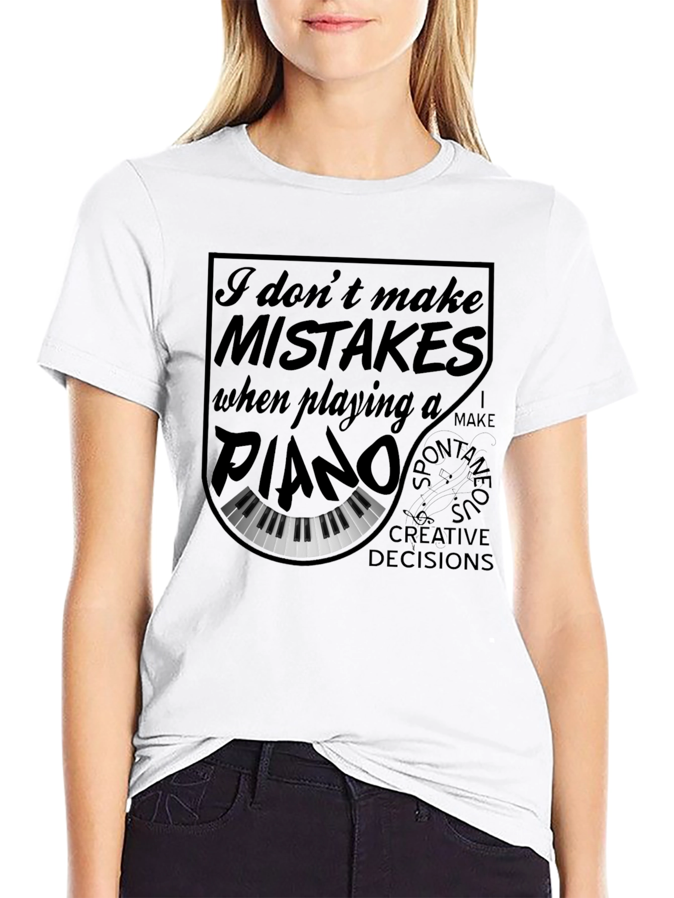 Black Piano Player T-Shirt - I Don't Make Mistakes Funny Musician Tee view 9