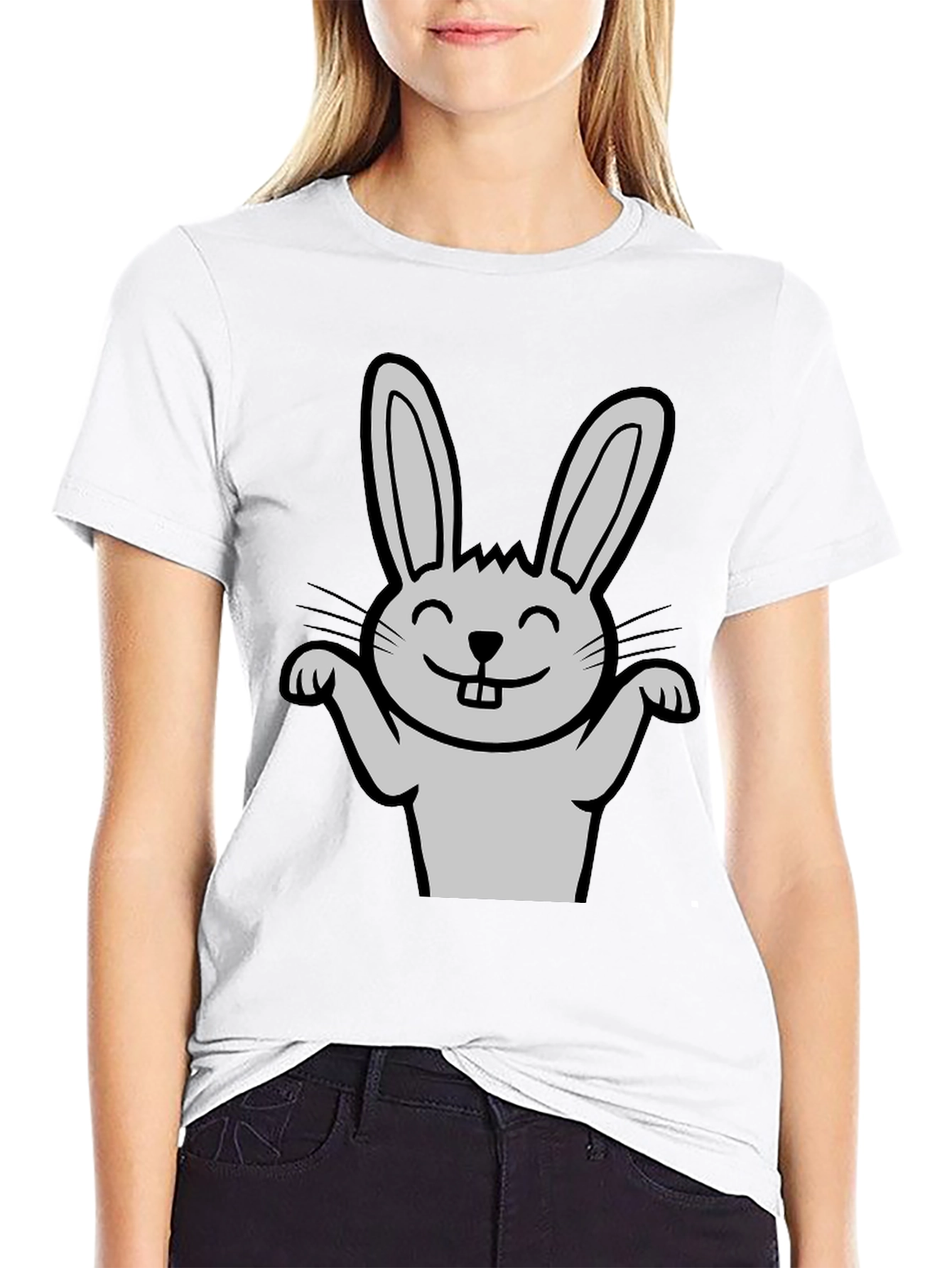 Black Funny Rabbit Graphic Tee - Black Casual T-Shirt view 9