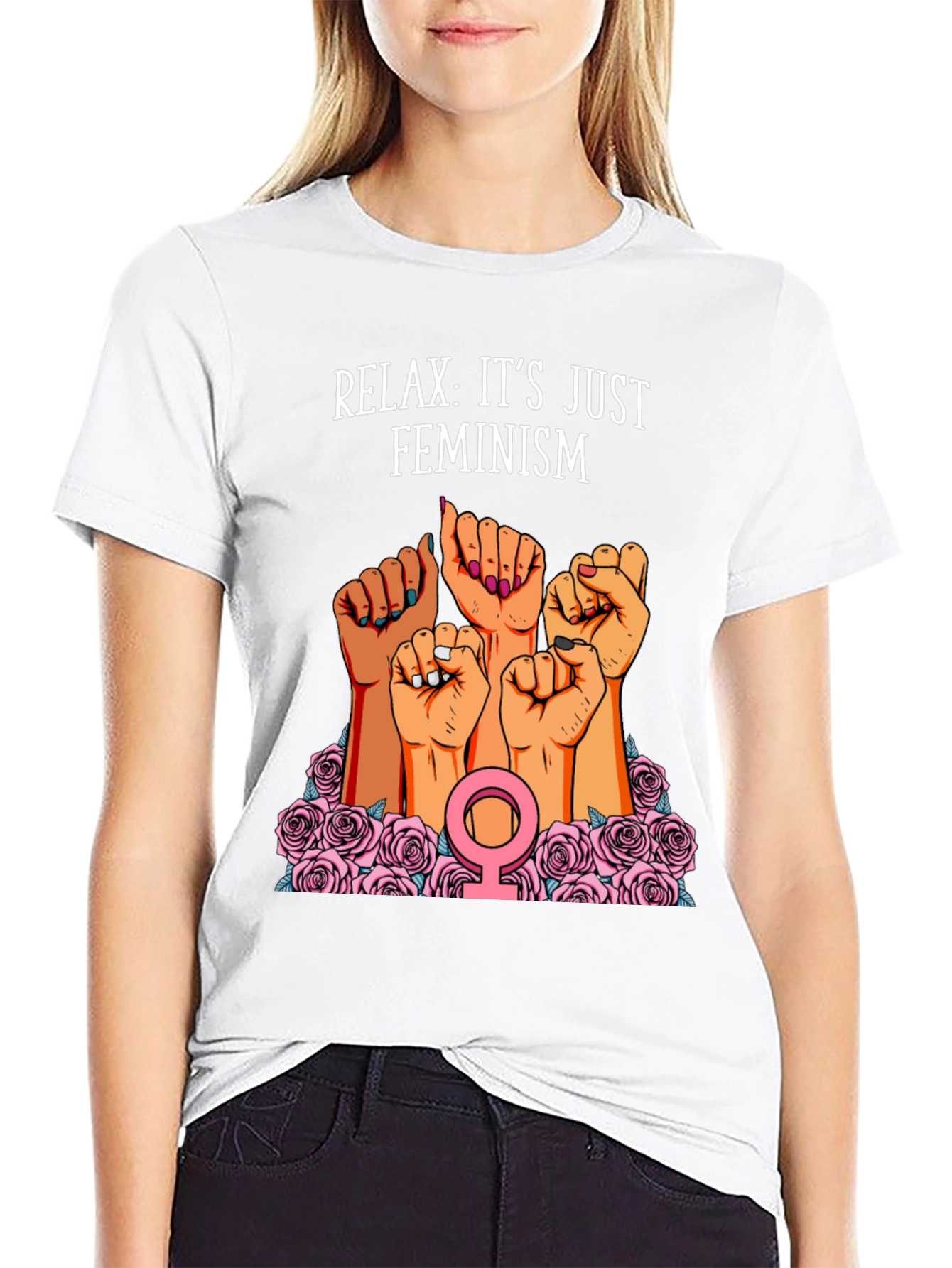 Black Feminist Power T-Shirt: Relax, It's Just Feminism! view 9