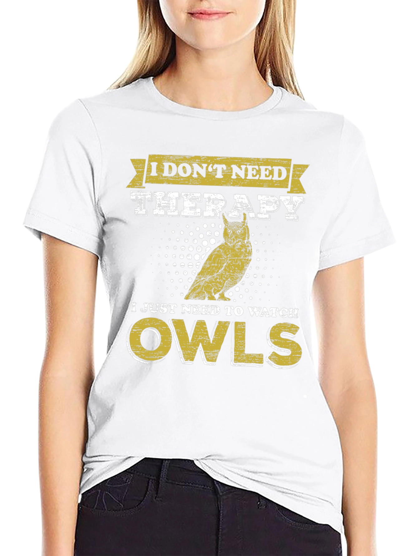 Black Funny Owl Lover T-Shirt: No Therapy, Just Owls! view 9