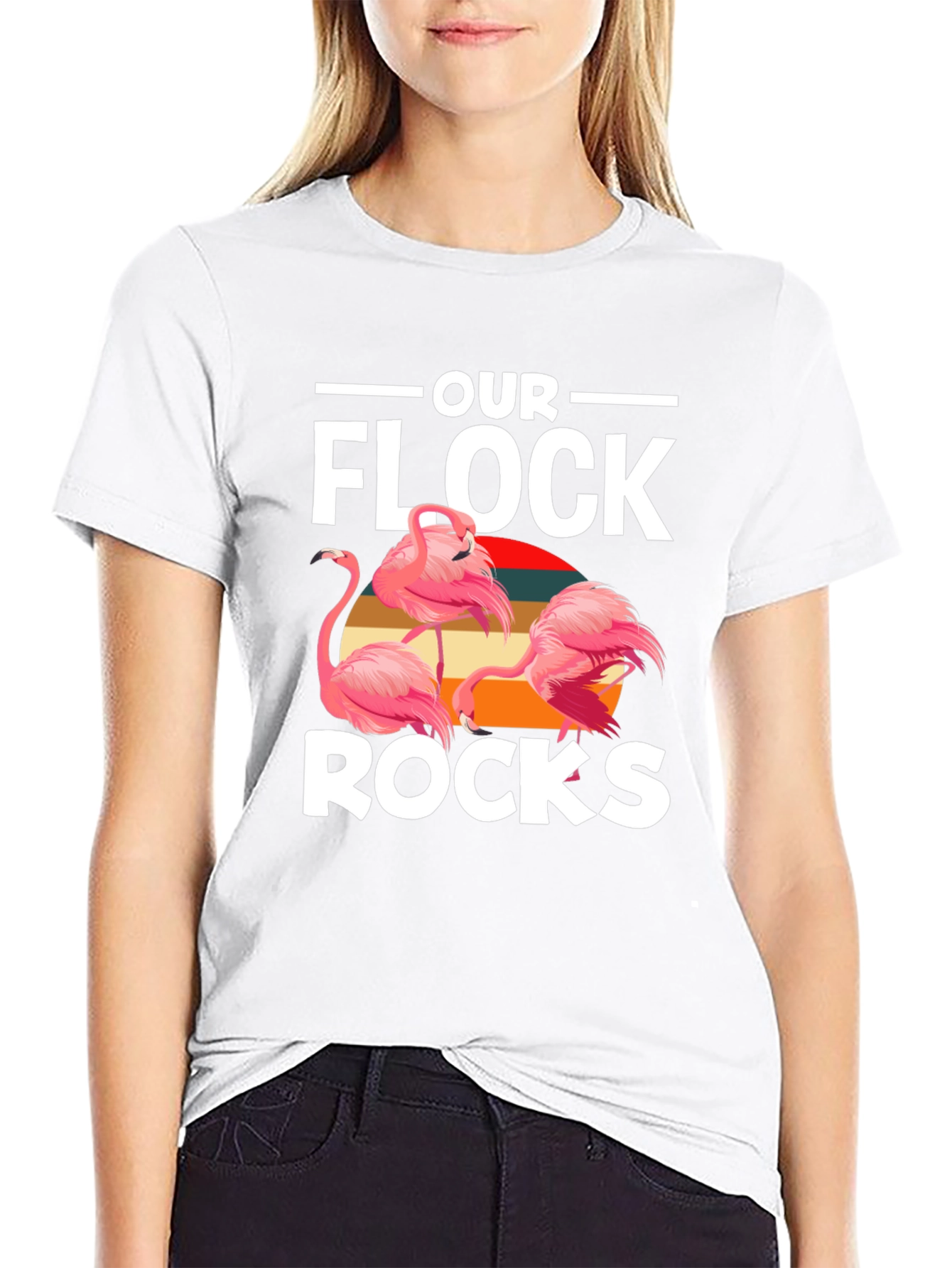 Black Our Flock Rocks Flamingo Graphic Tee view 9