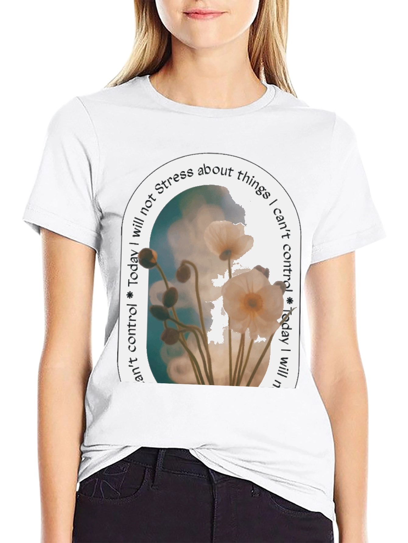 Black Floral Serenity T-Shirt: Stress-Free Living view 9