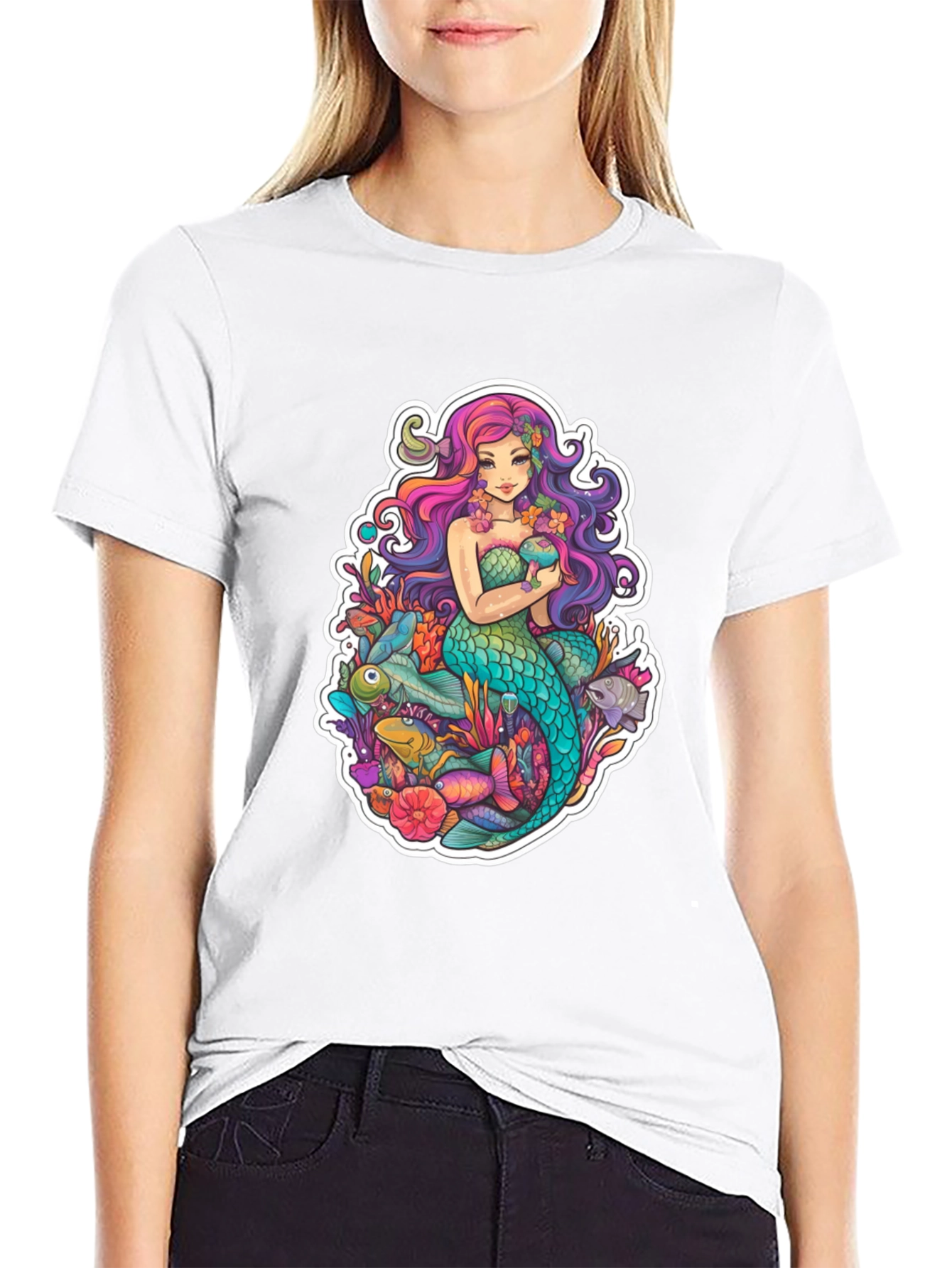 Black Mermaid Graphic Tee - Black Cotton T-Shirt view 9