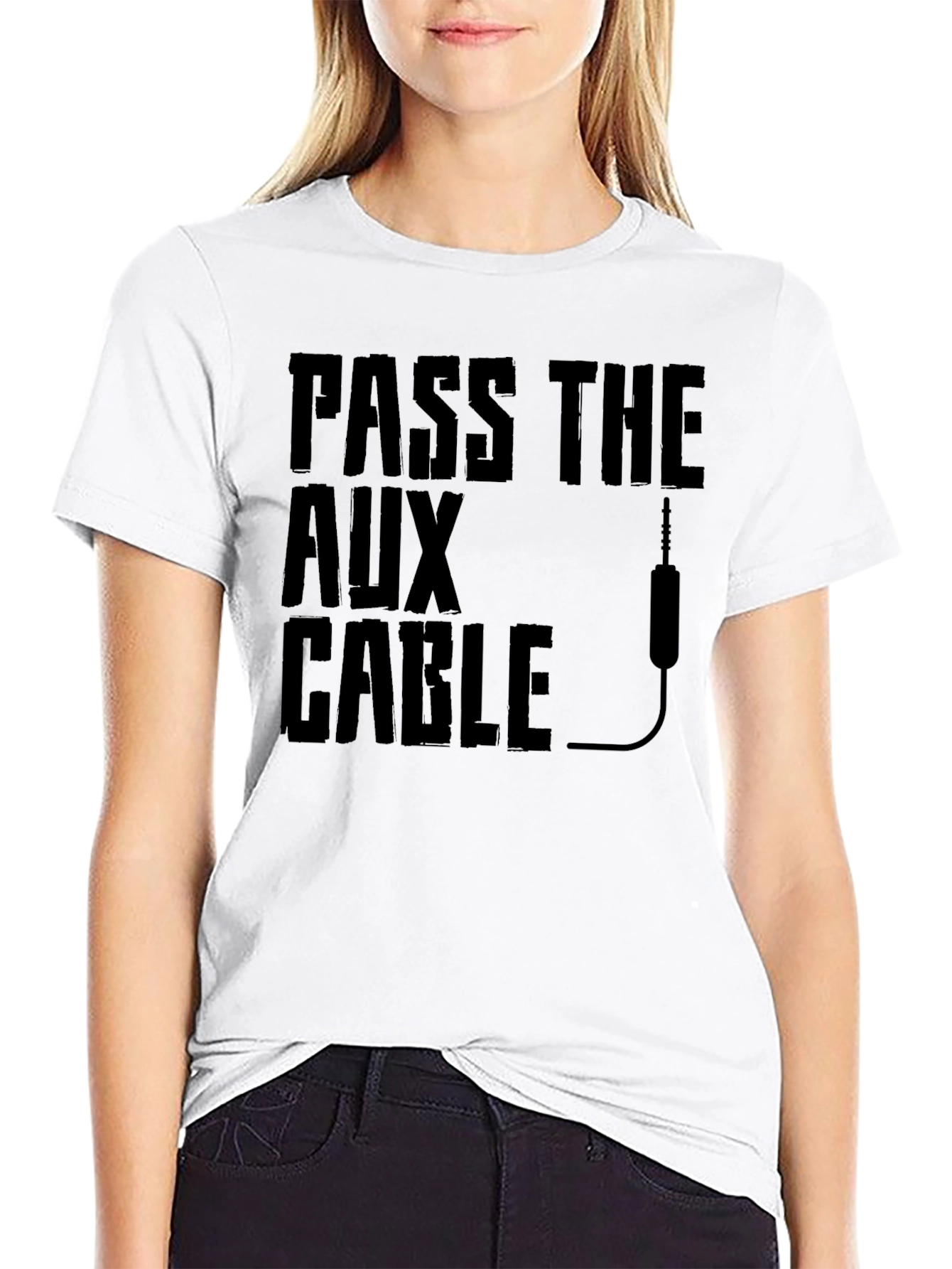 Black Pass the Aux Cable Graphic T-Shirt - Black view 9