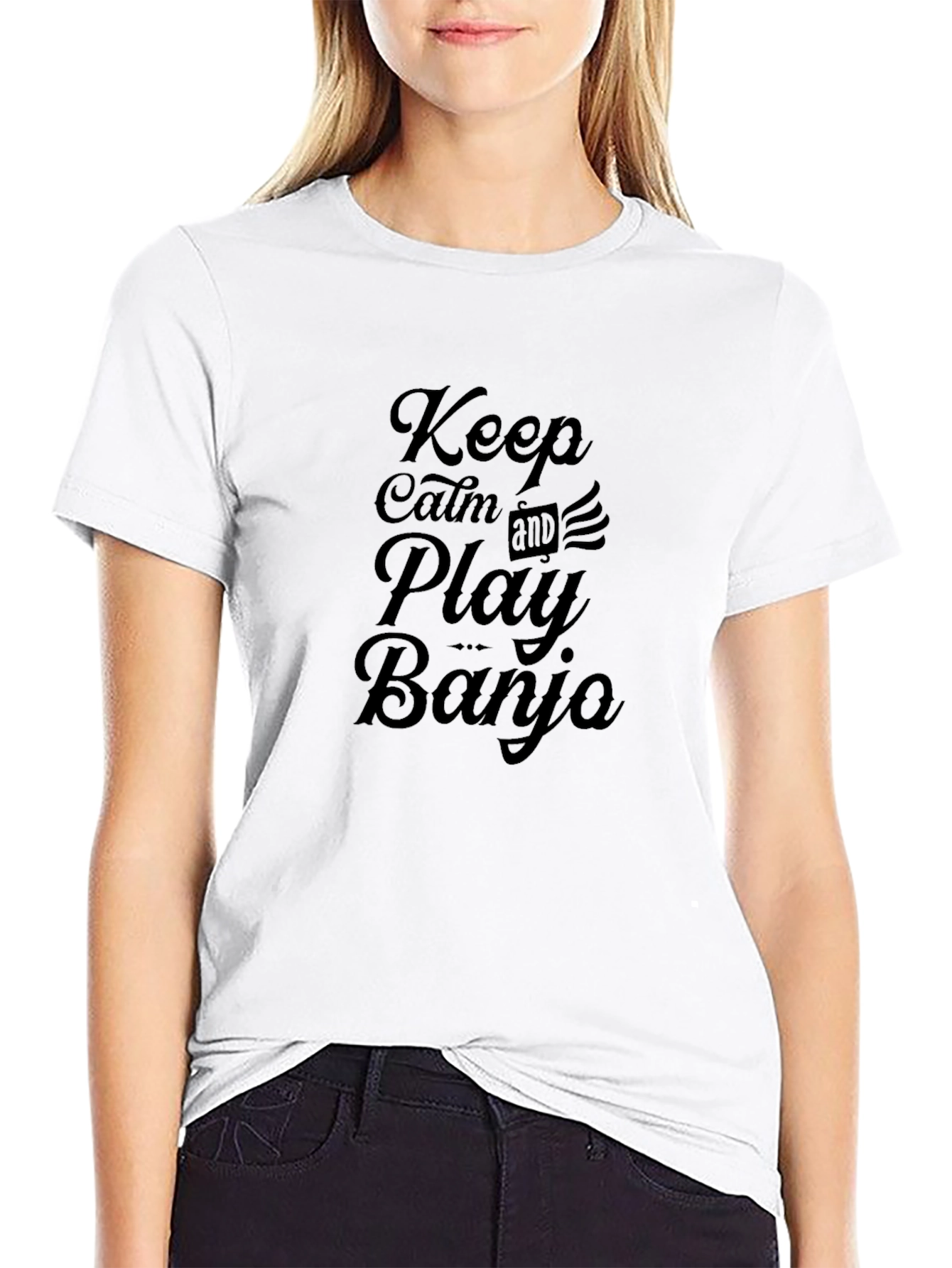 Black Keep Calm and Play Banjo Black T-Shirt view 9
