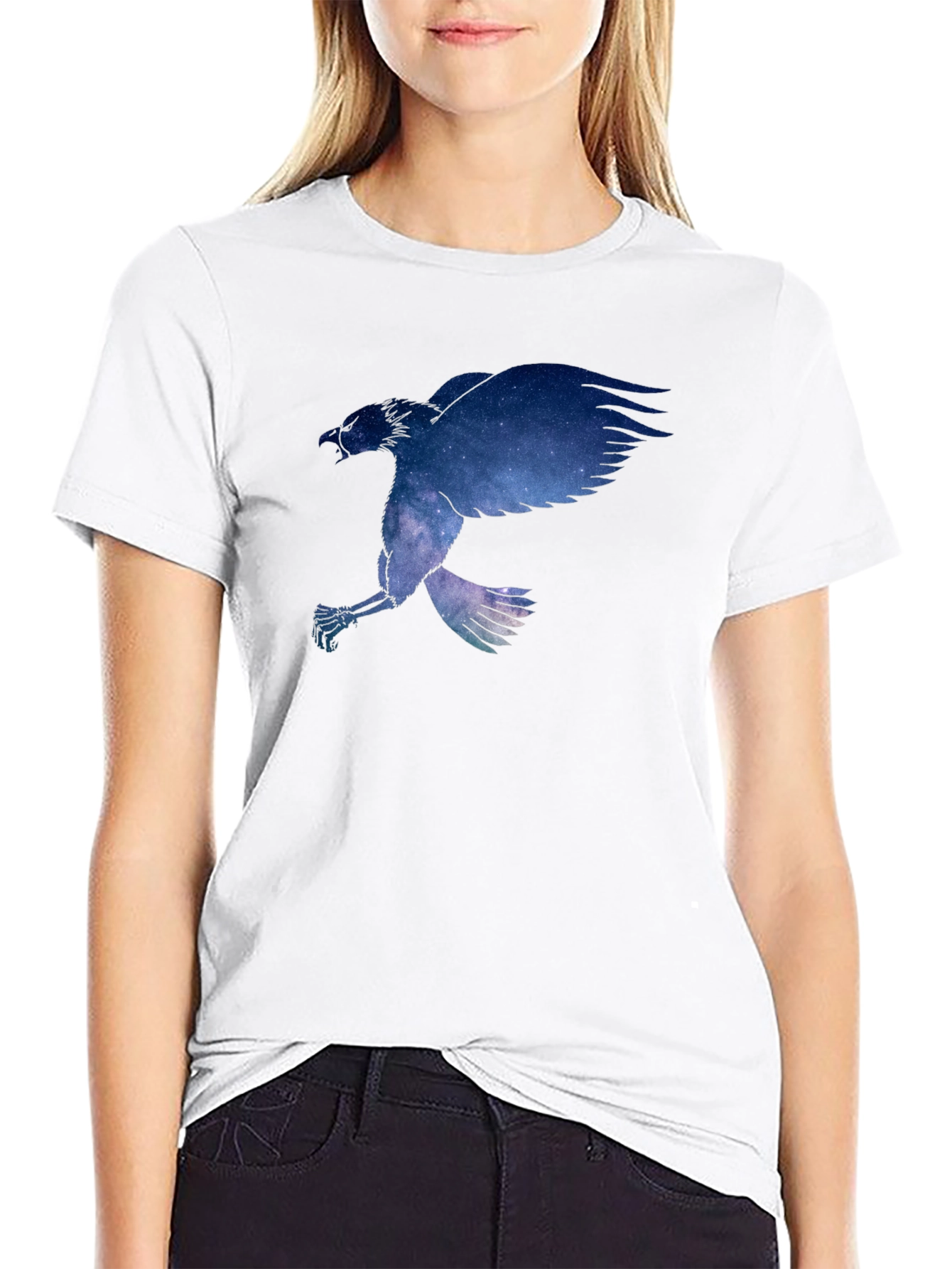 Black Cosmic Raven Graphic Tee - Black Cotton Blend view 9