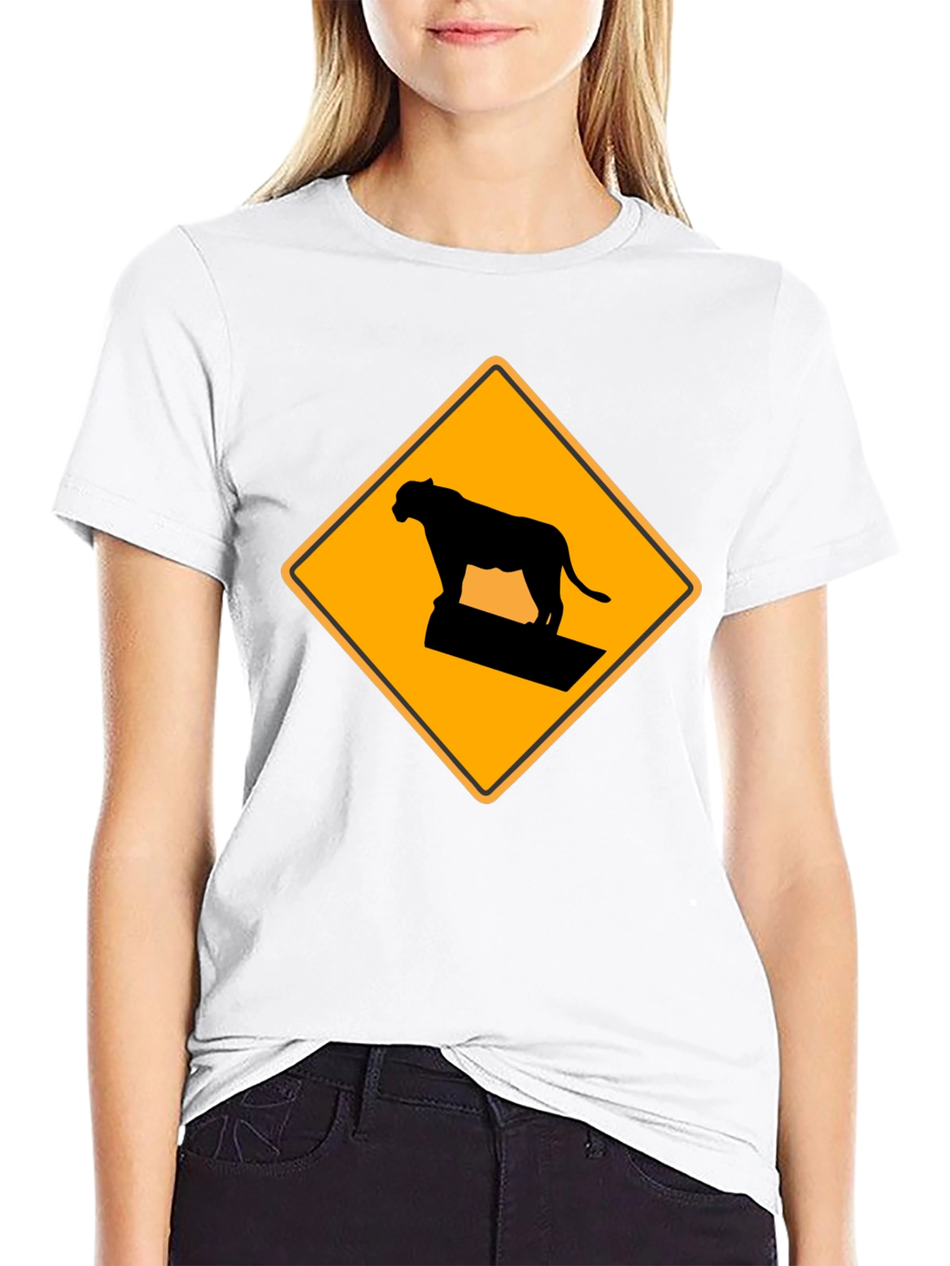 Black Caution Cougar Crossing T-Shirt - Black view 9