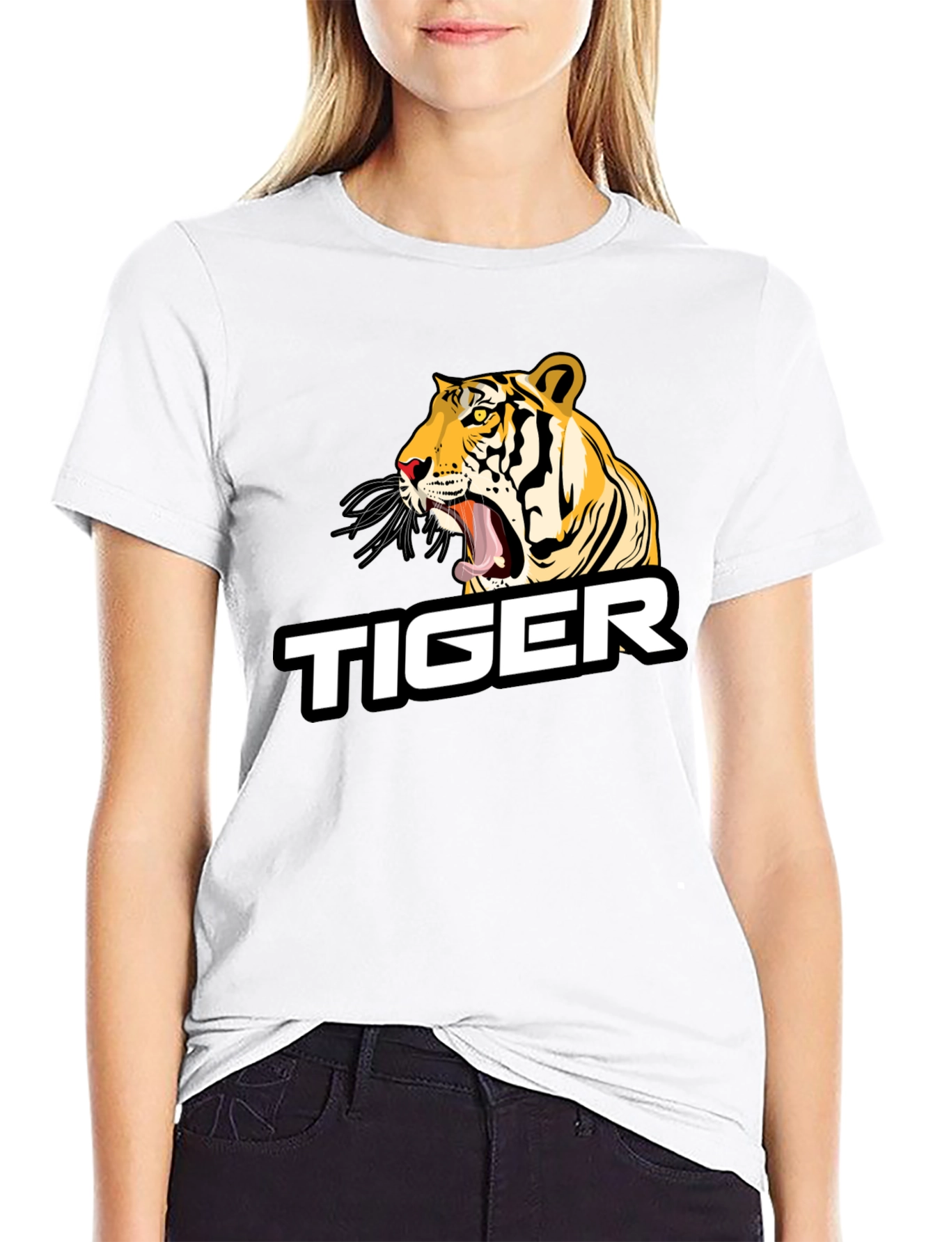 Black Roaring Tiger Graphic Tee - Black Cotton Blend view 9