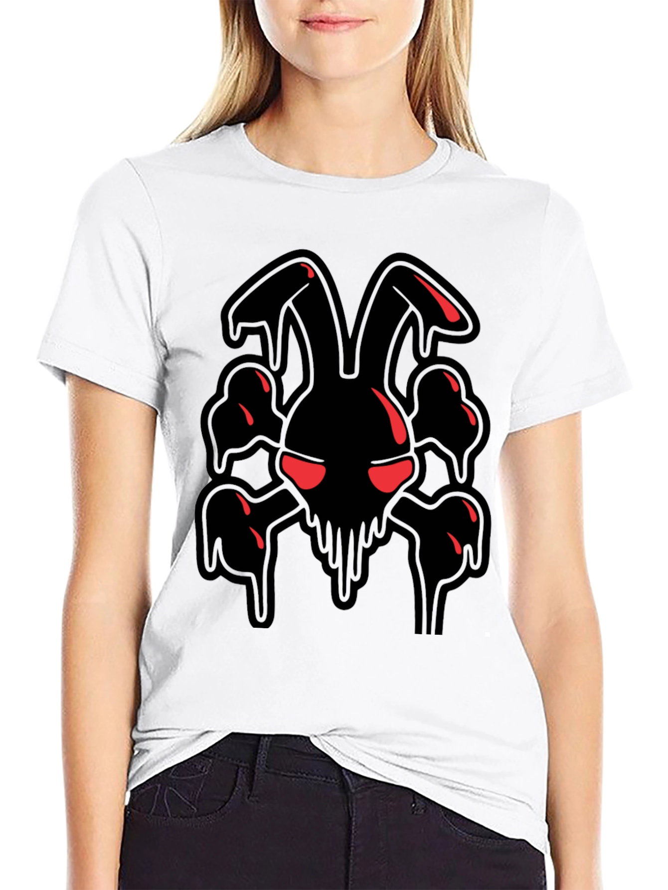 Black Men's Black Graphic Tee - Edgy Rabbit Skull view 9