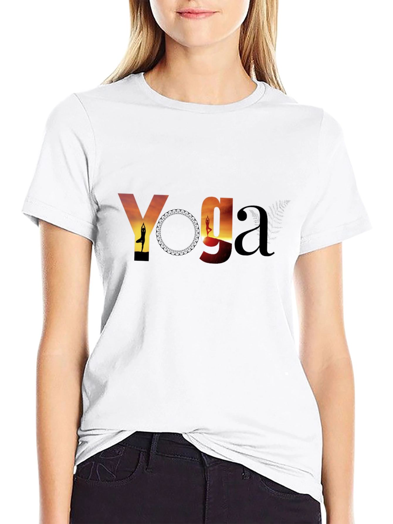 Black Yoga Sunset Graphic Tee - Black Cotton T-Shirt view 9