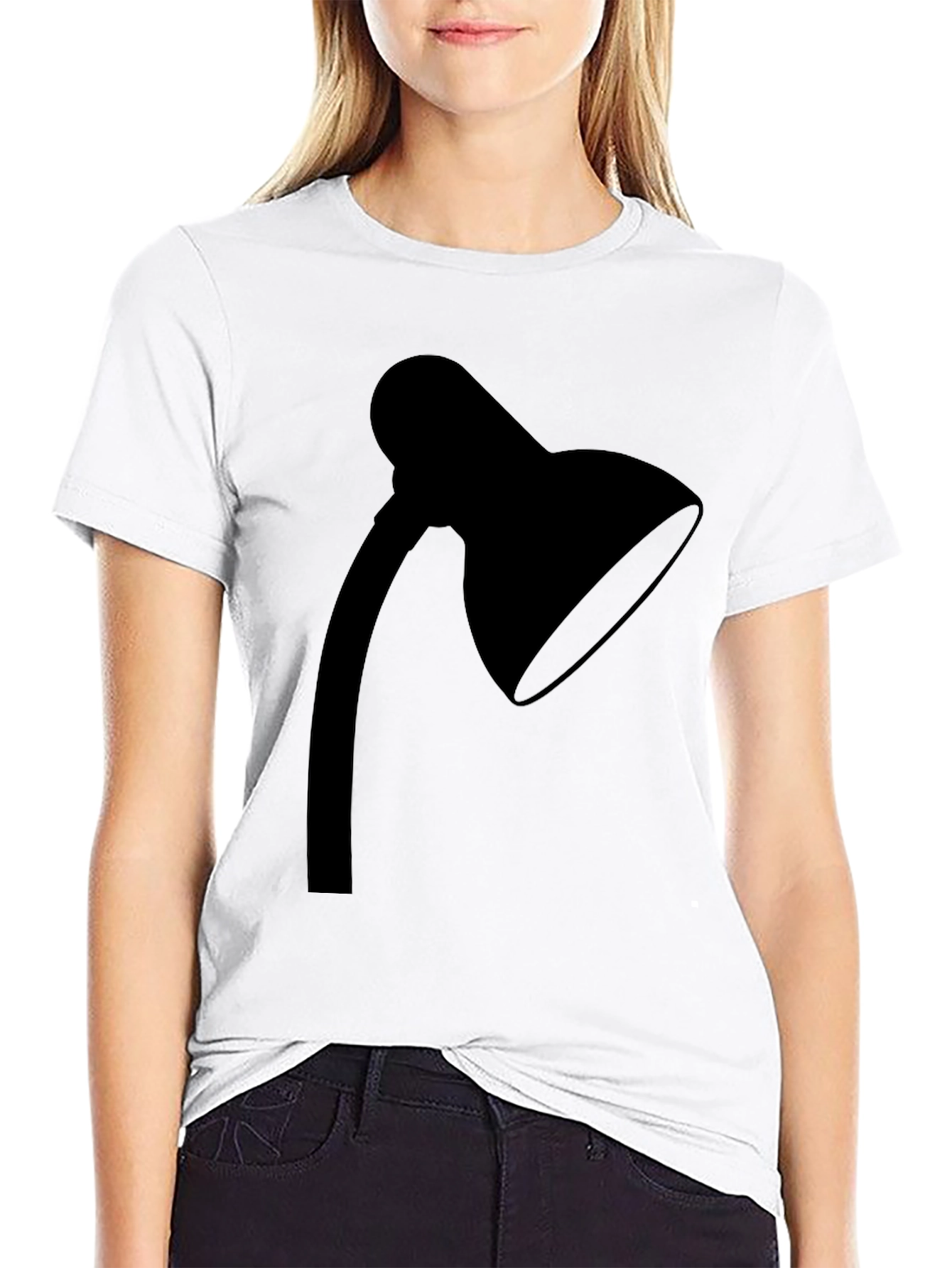 Black Minimalist Lamp Graphic Tee - Black Cotton T-Shirt view 9