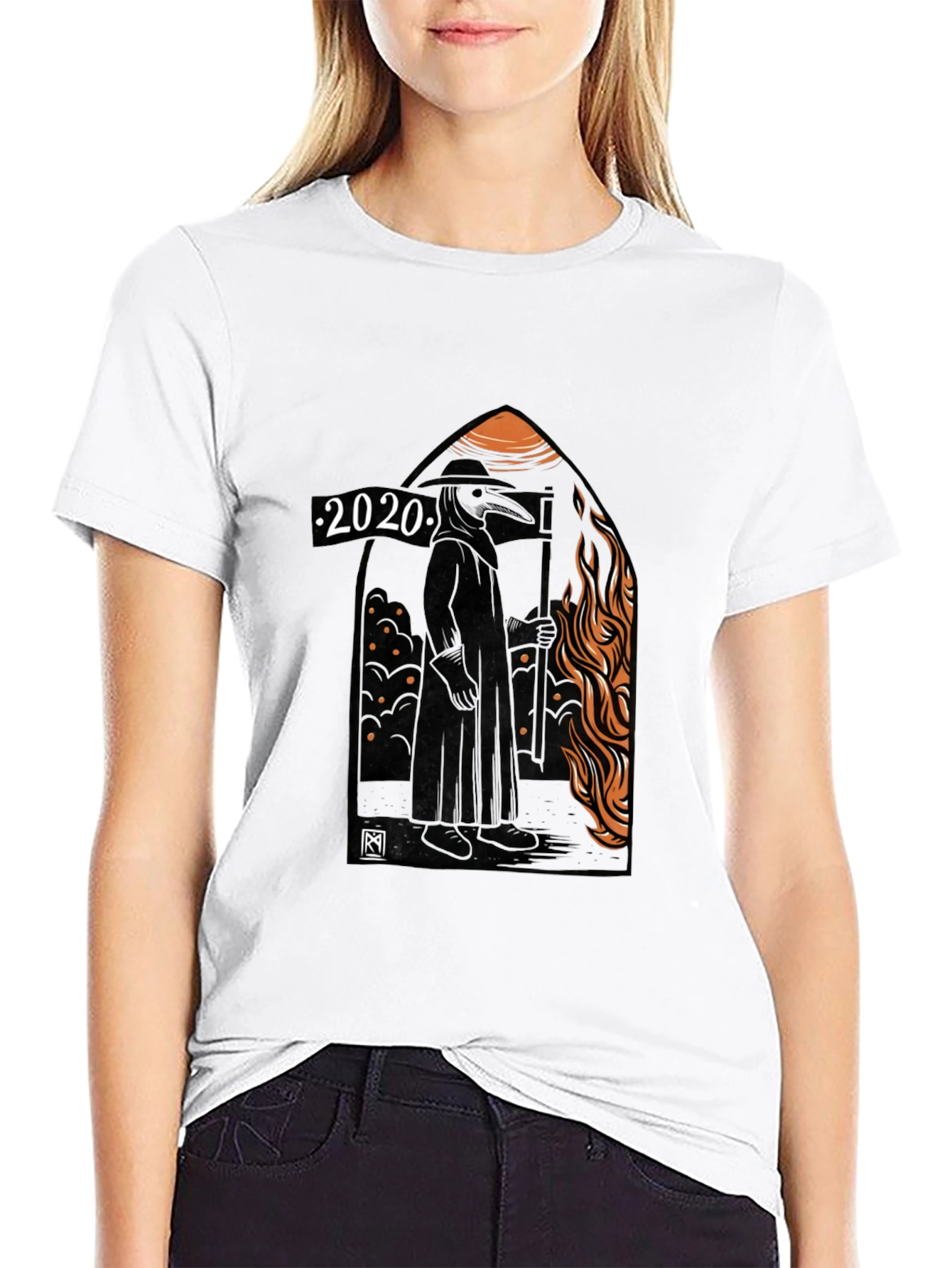 Black 2020 Plague Doctor Graphic Tee - Black Cotton T-Shirt view 9