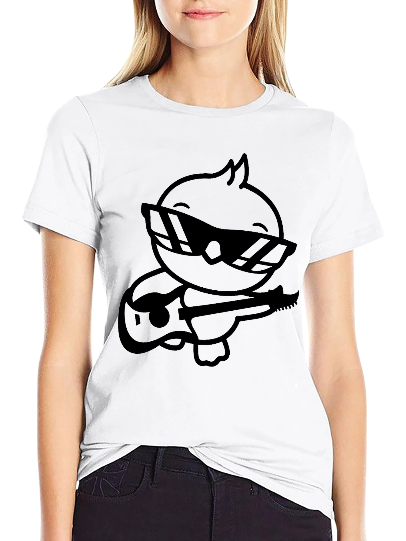 Black Cool Chick Guitar Player Black T-Shirt view 9
