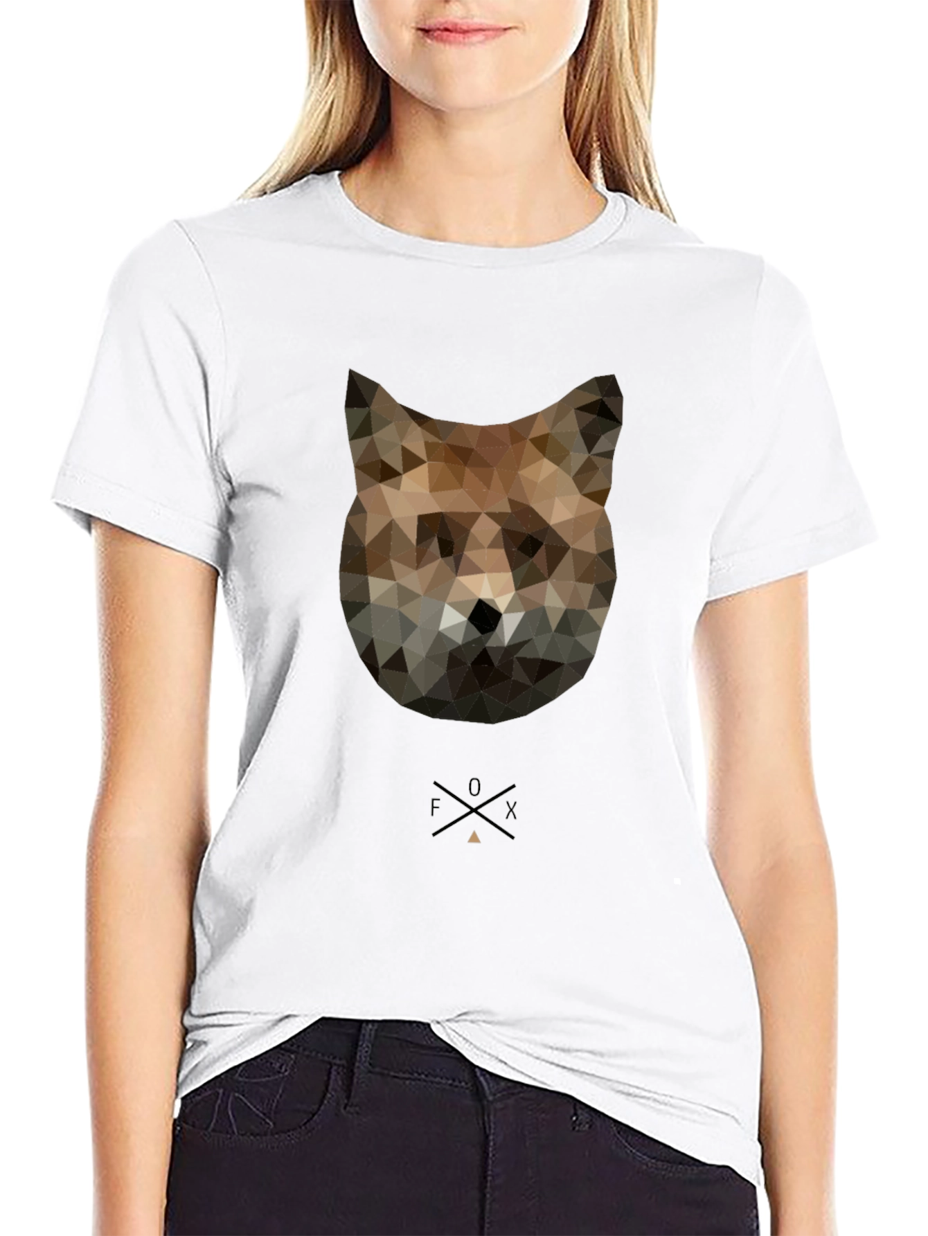 Black Geometric Fox Graphic Tee - Modern Style view 9