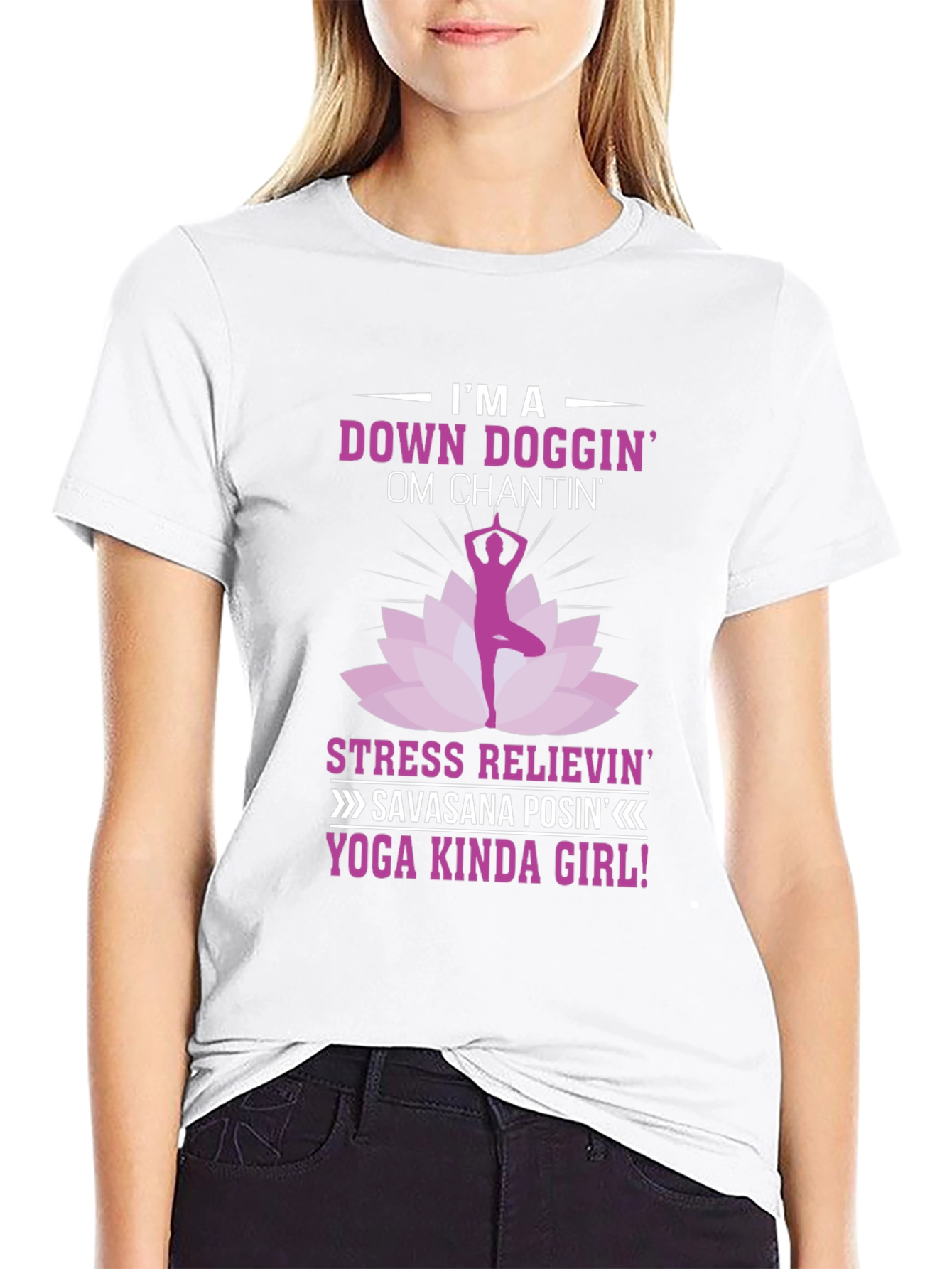 Black Yoga Kinda Girl Graphic Tee - Down Doggin' Om Chanting T-Shirt view 9