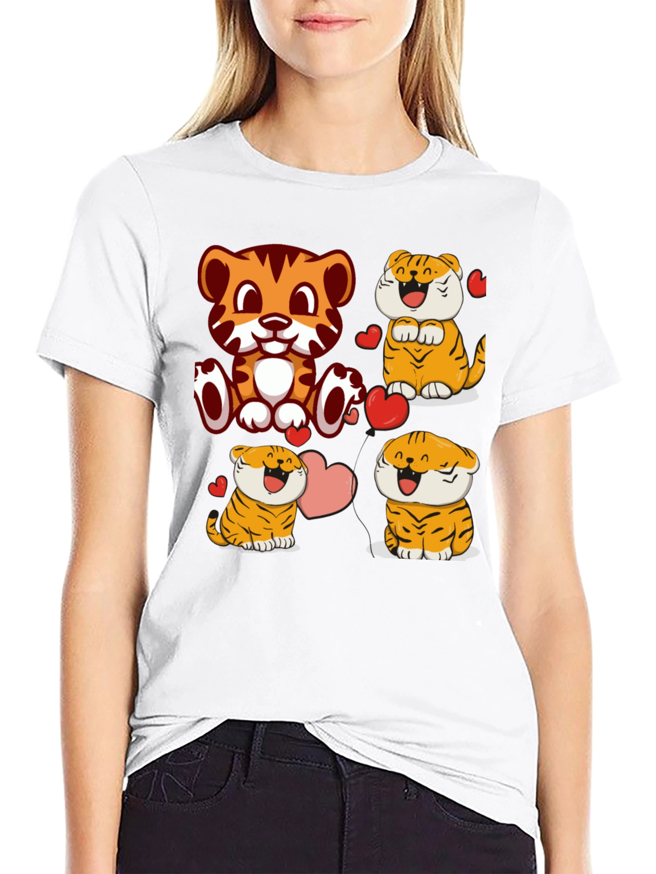 Black Cute Cartoon Tiger Graphic Tee - Black view 9