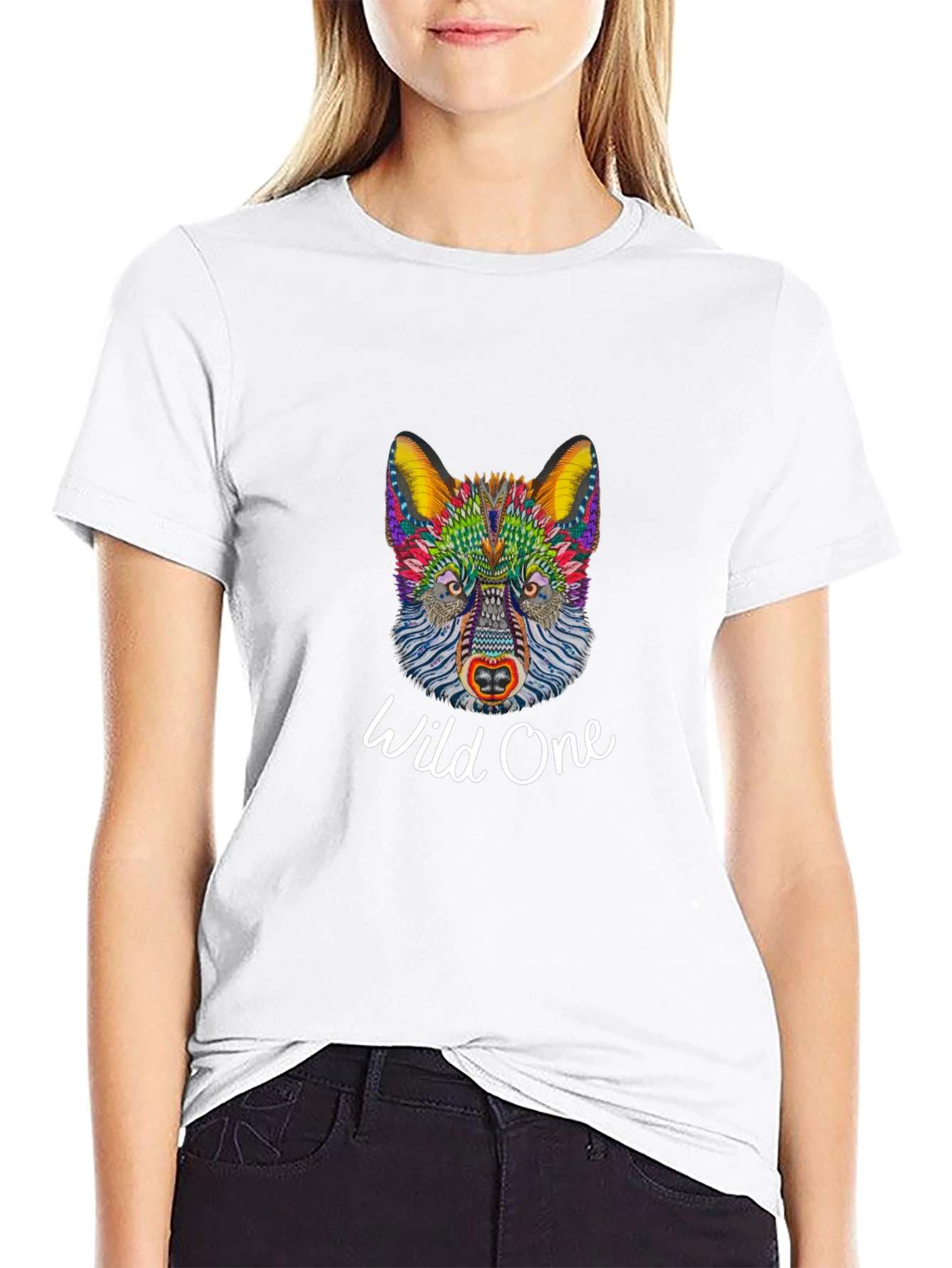 Black Wild One Graphic Tee - Colorful Wolf Design view 9