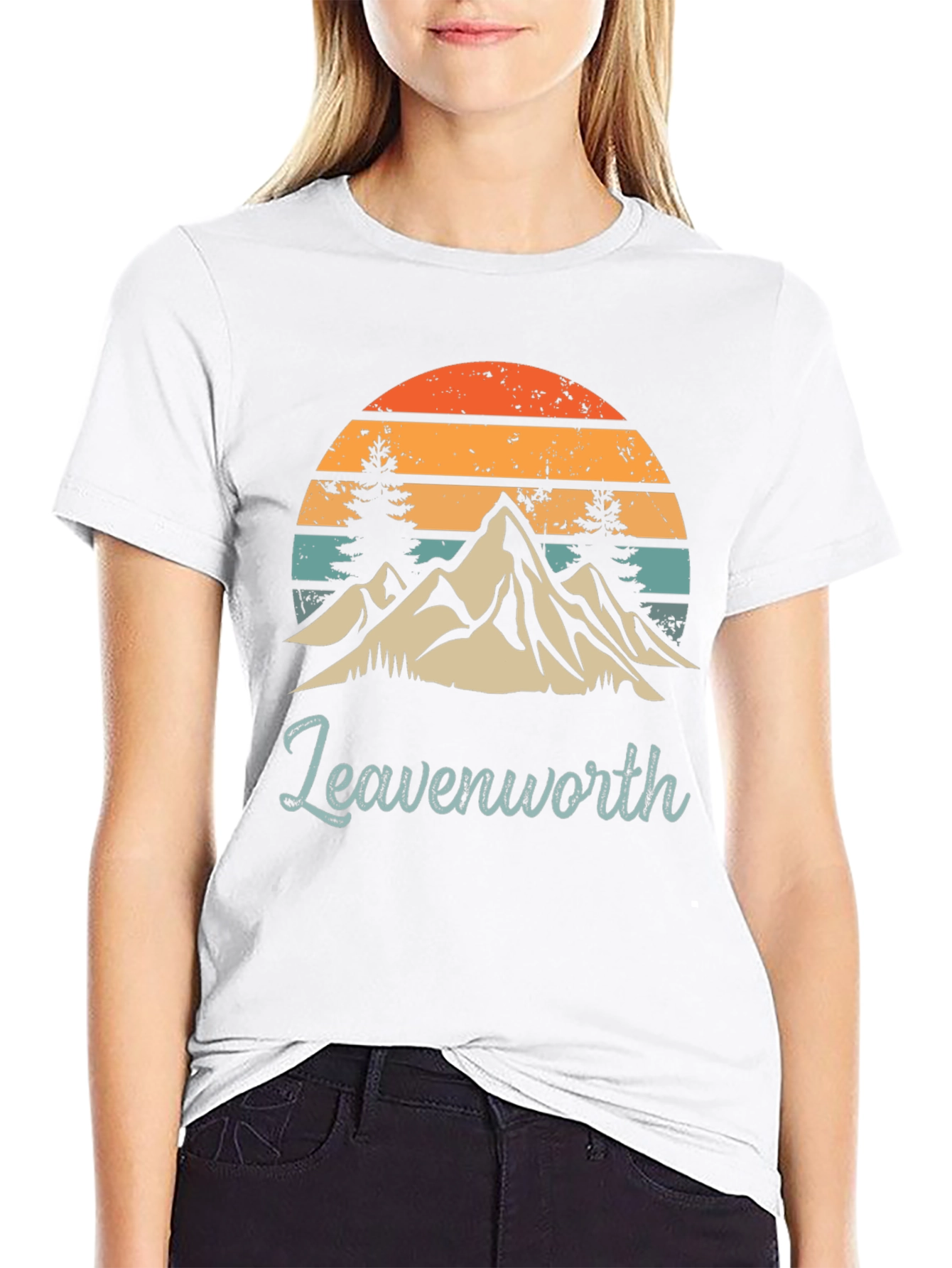 Black Leavenworth Mountain Sunset Graphic Tee view 9