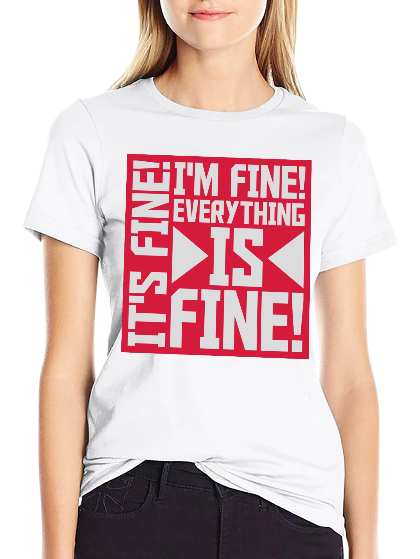 Black I'm Fine Everything is Fine Funny Graphic Tee view 9