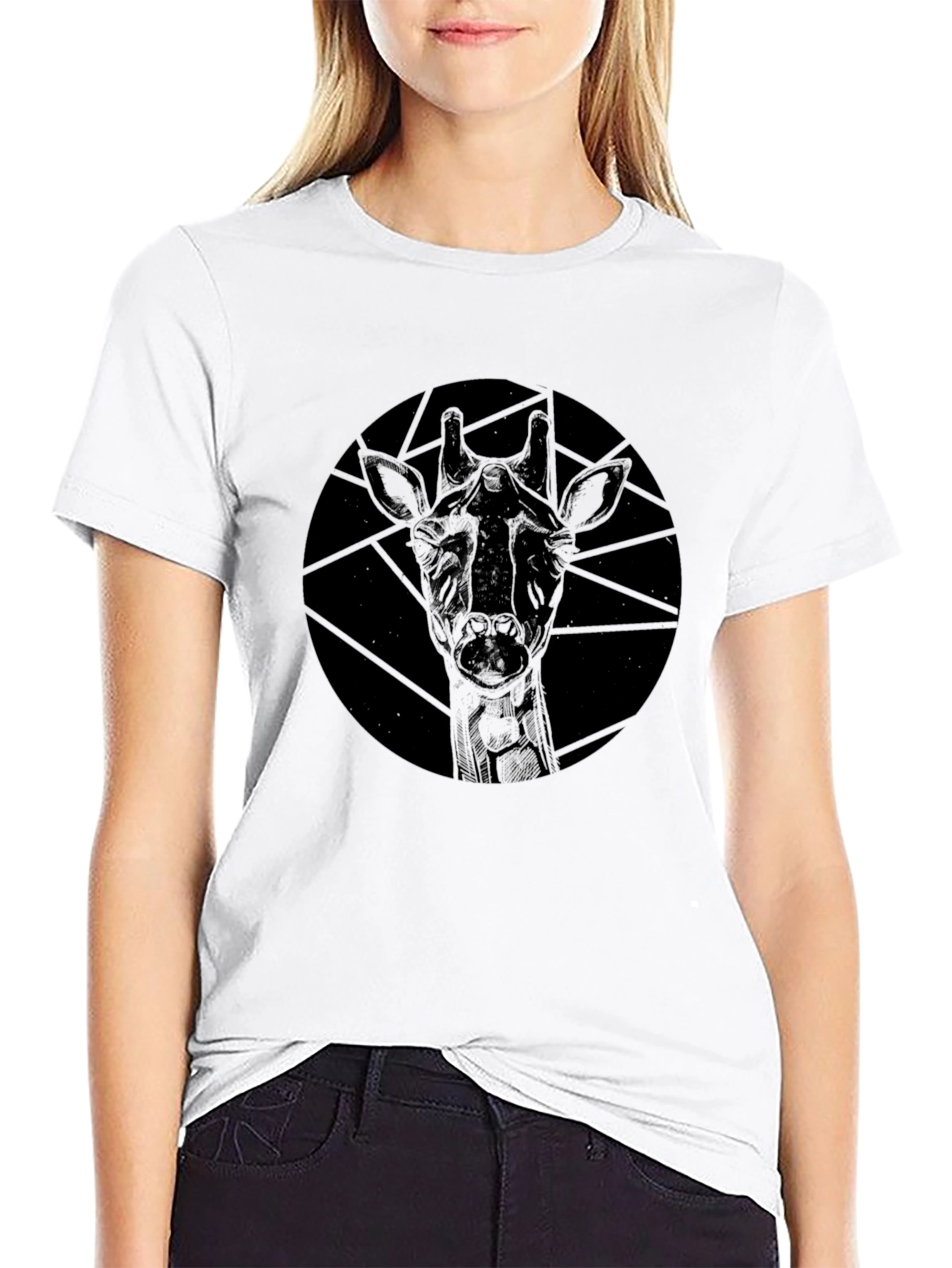 Black Geometric Giraffe Graphic Black T-Shirt view 9
