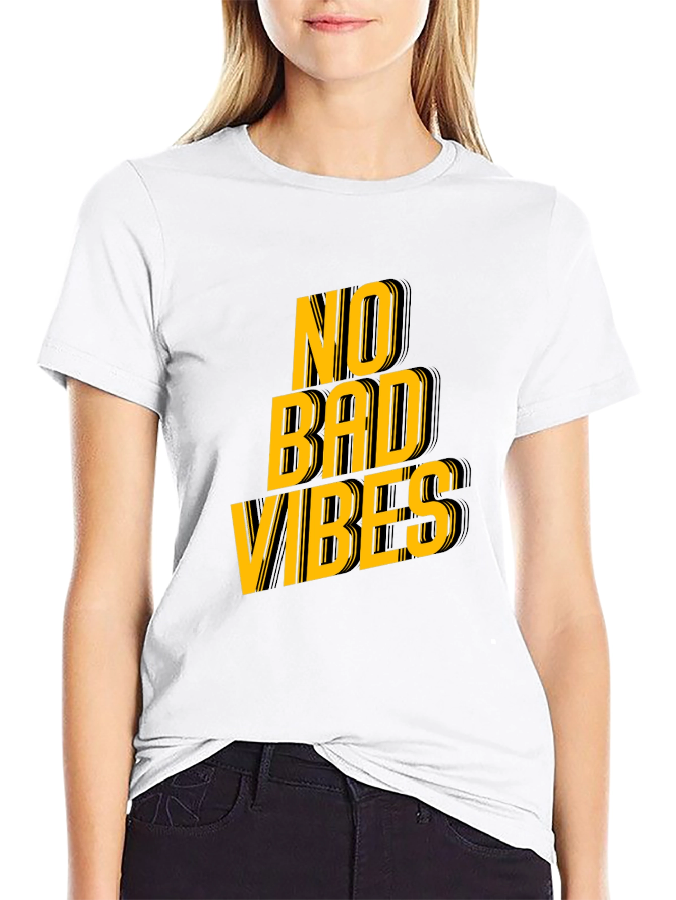Black No Bad Vibes Graphic Tee - Trendy Black T-Shirt view 9