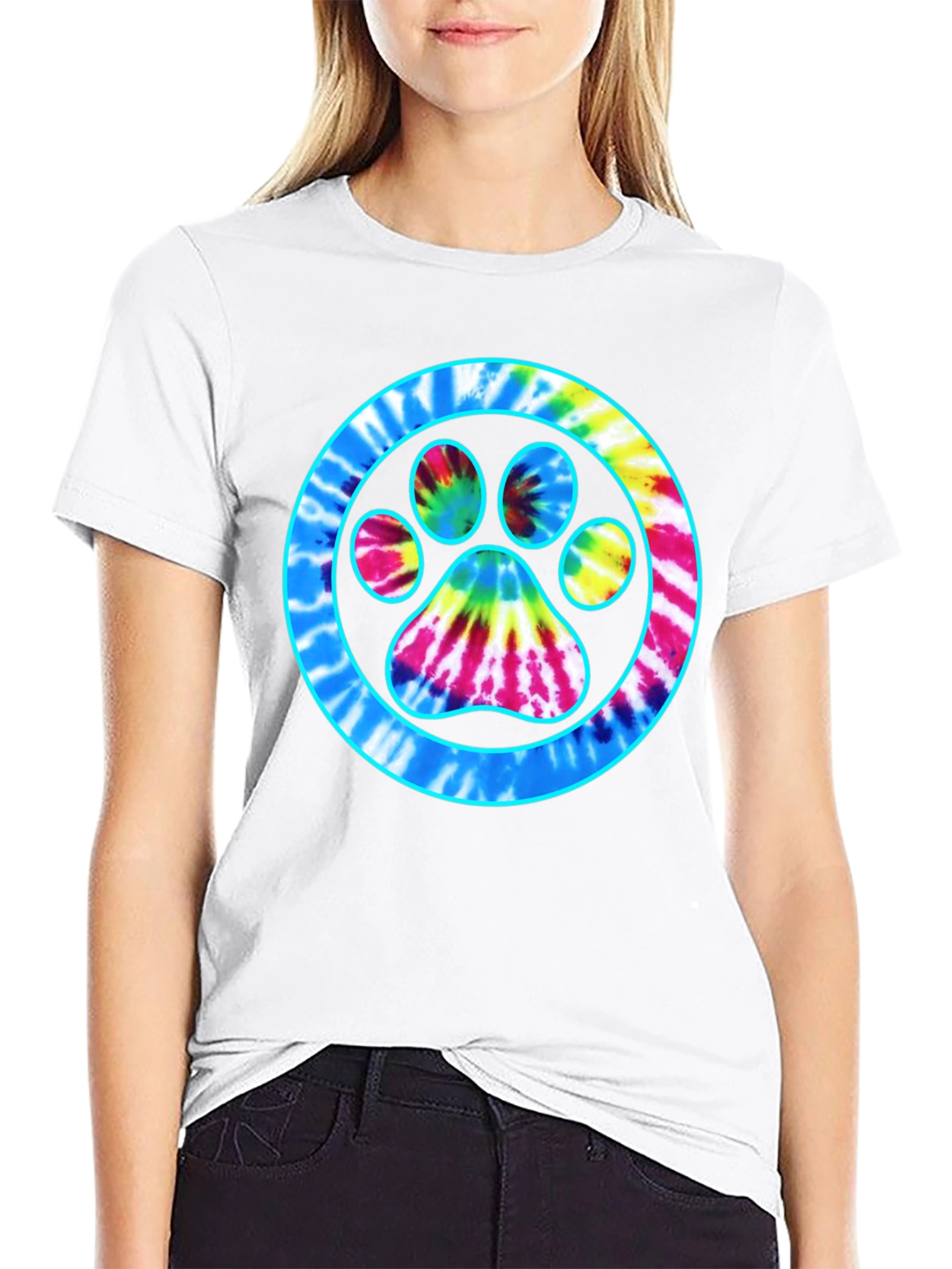 Black Tie-Dye Paw Print Graphic Tee - Casual Comfort view 9
