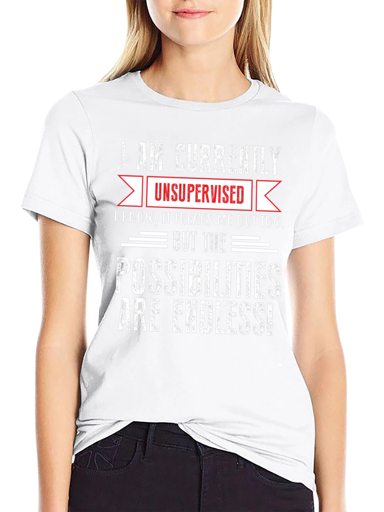 Black Unsupervised Humor Graphic T-Shirt view 9