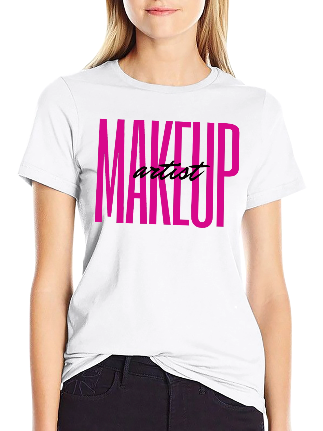 Black Makeup Artist Tee - Bold Pink Graphic T-Shirt view 9