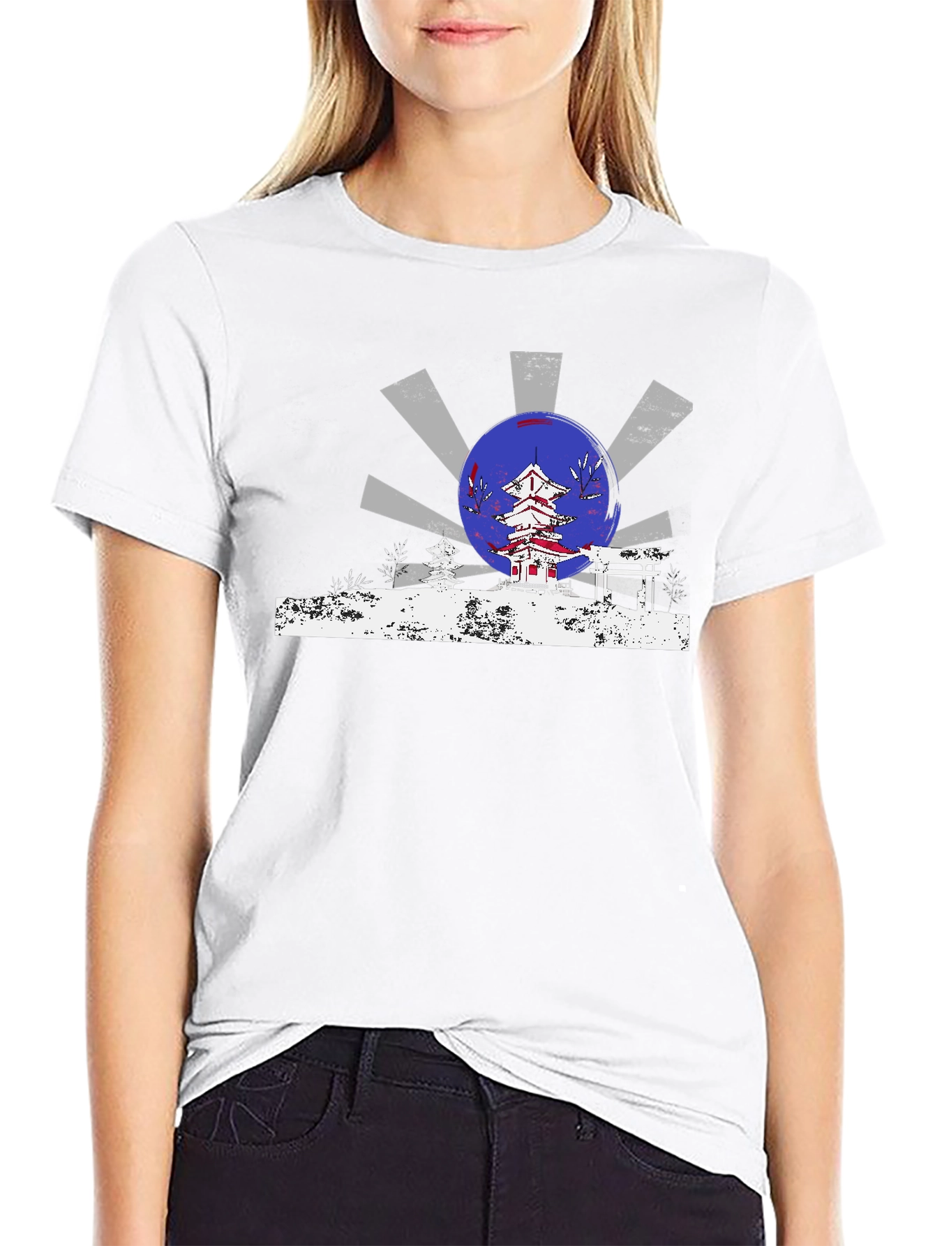 Black Japanese Temple Design T-Shirt view 9