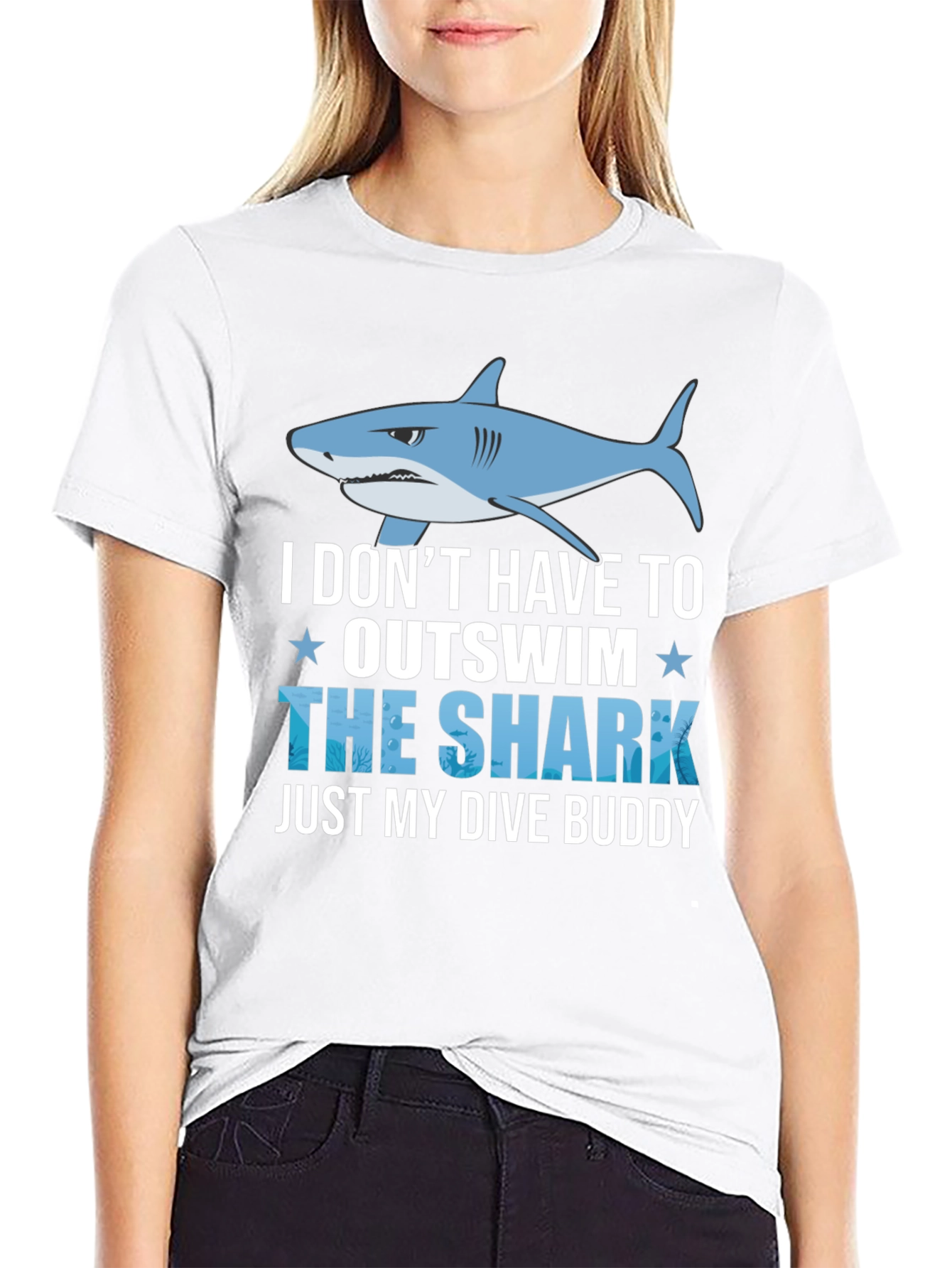 Black Funny Dive Buddy Shark T-Shirt view 9