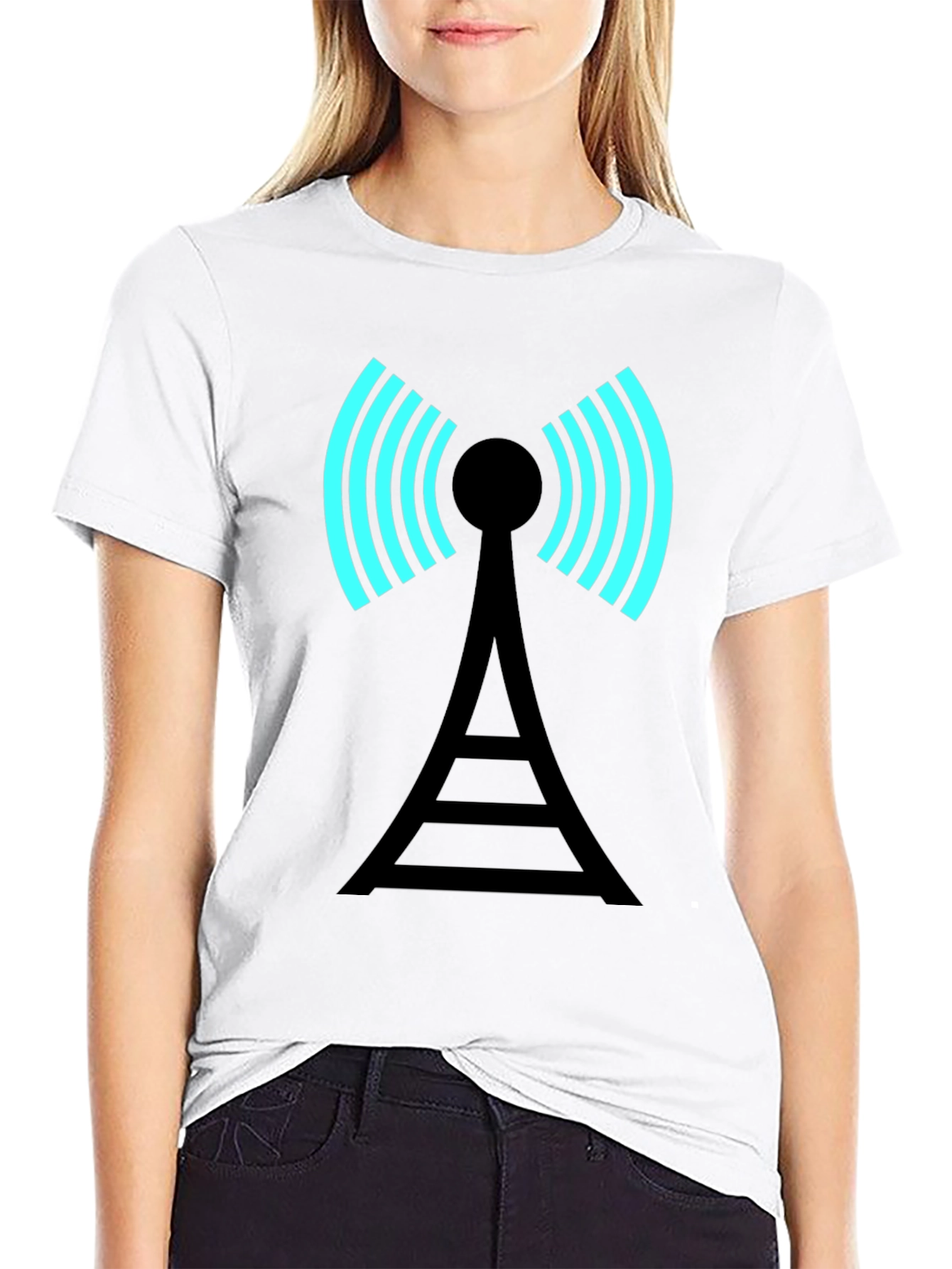 Black Signal Tower Graphic Tee - Modern Black T-Shirt view 9