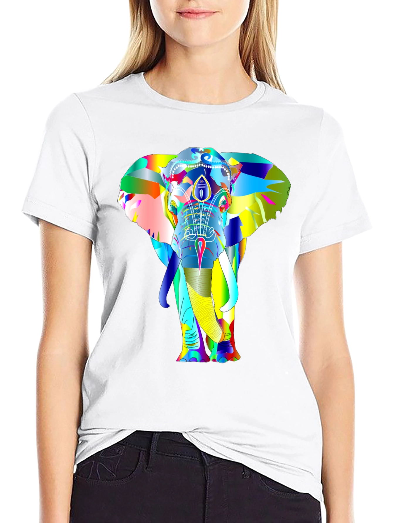 Black Colorful Elephant Graphic T-Shirt view 9
