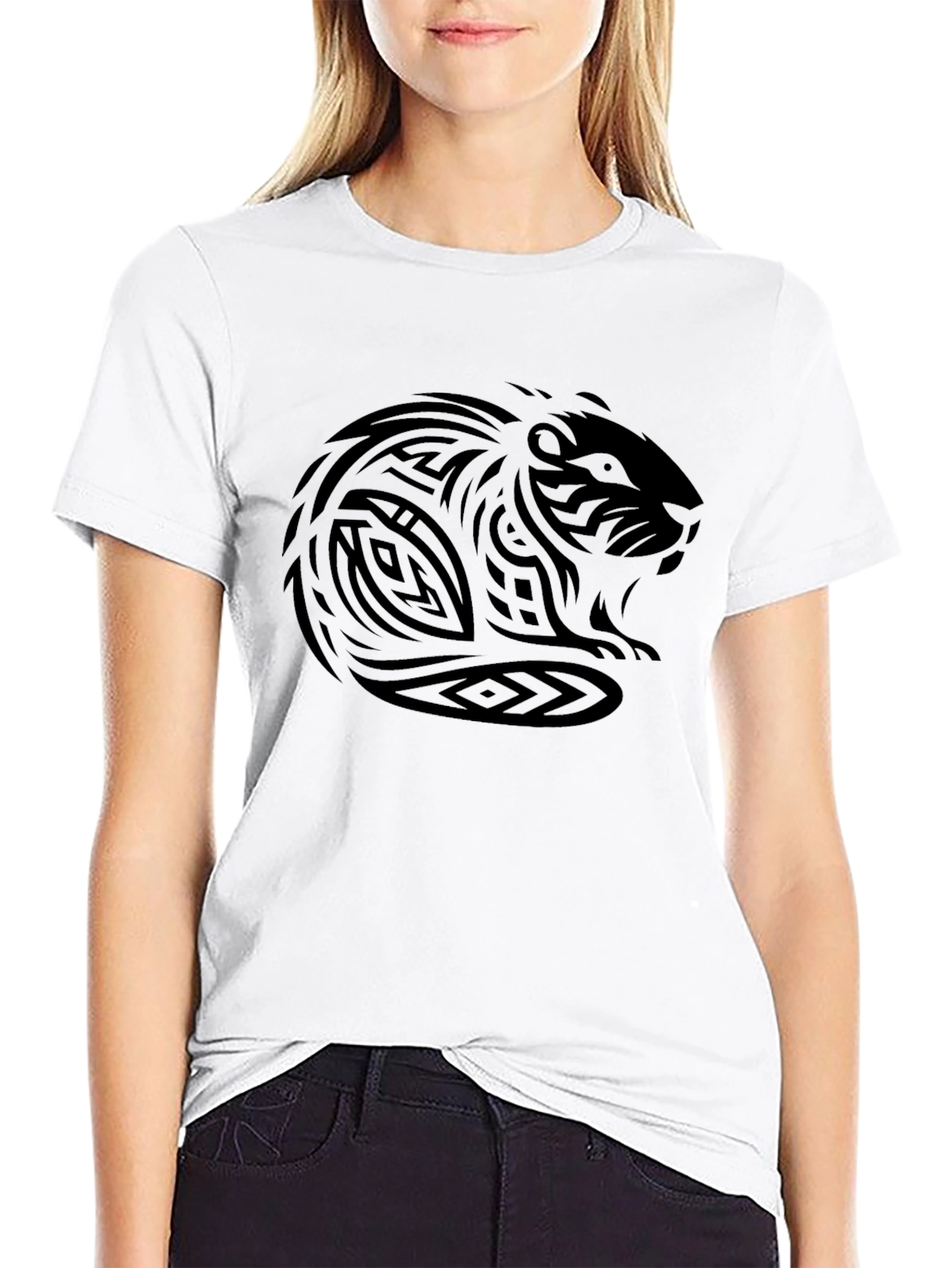 Black Tribal Beaver Graphic Black T-Shirt view 9