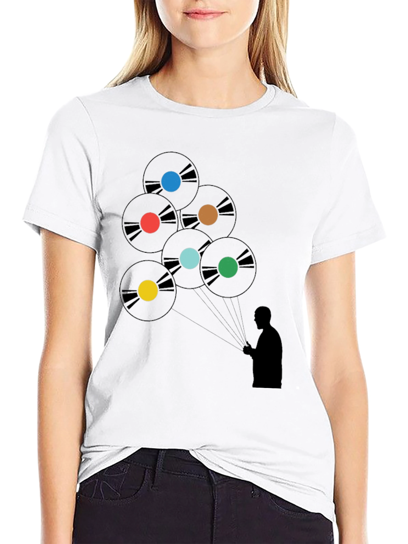 Black Vinyl Record Balloon Graphic Tee - Stylish Music Lover Shirt view 9