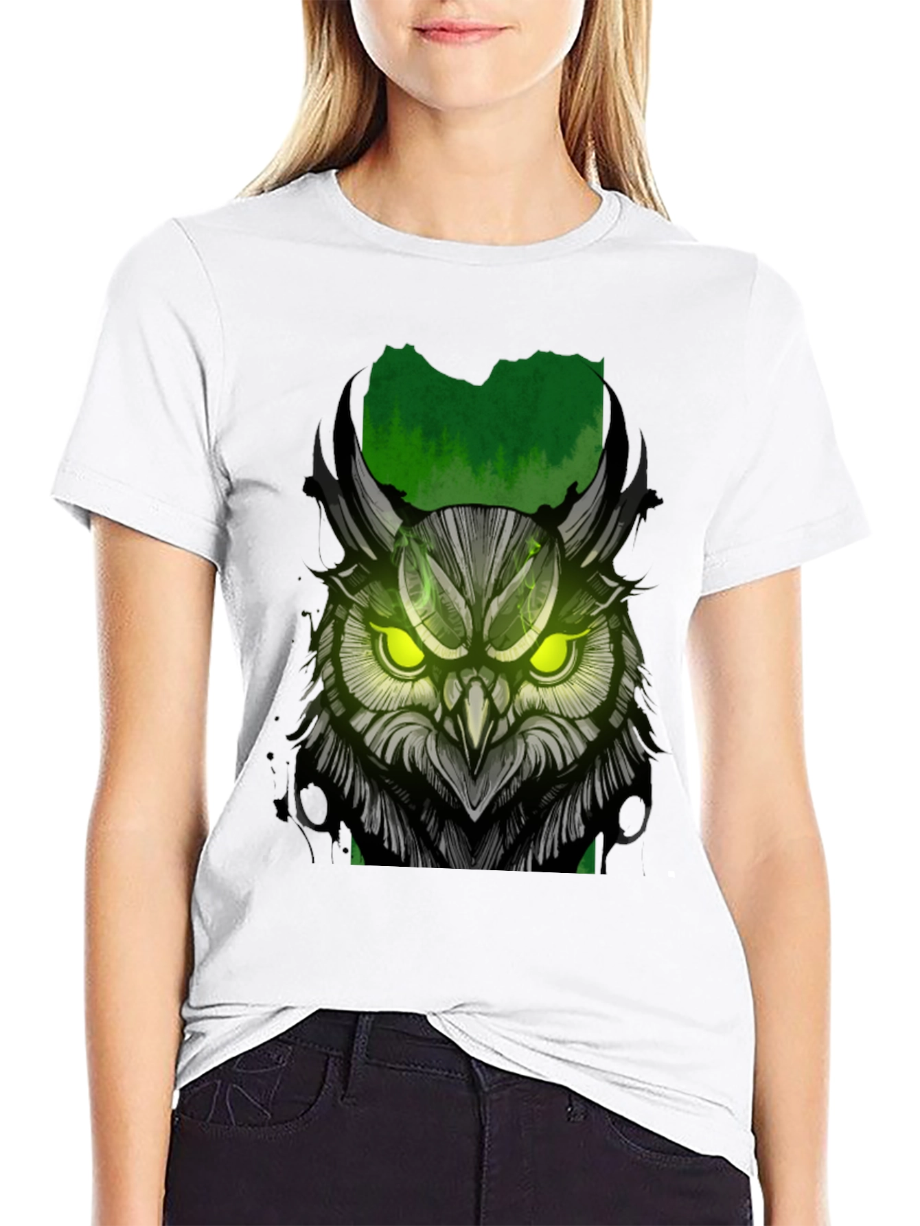 Black Owl Graphic Print T-Shirt - Black view 9