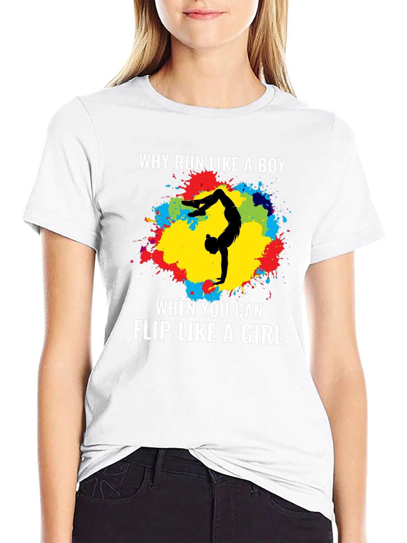 Black Gymnastics Flip Like a Girl T-Shirt view 9