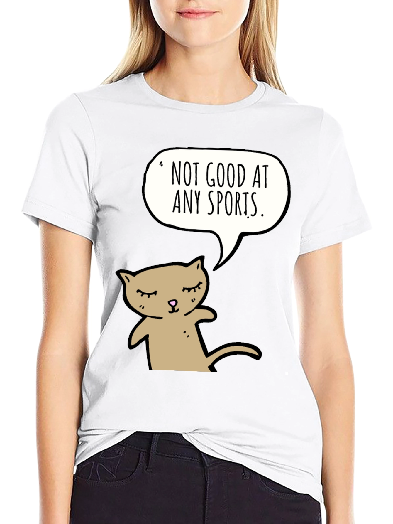 Black Funny Cat T-Shirt - "Not Good at Any Sports" view 9