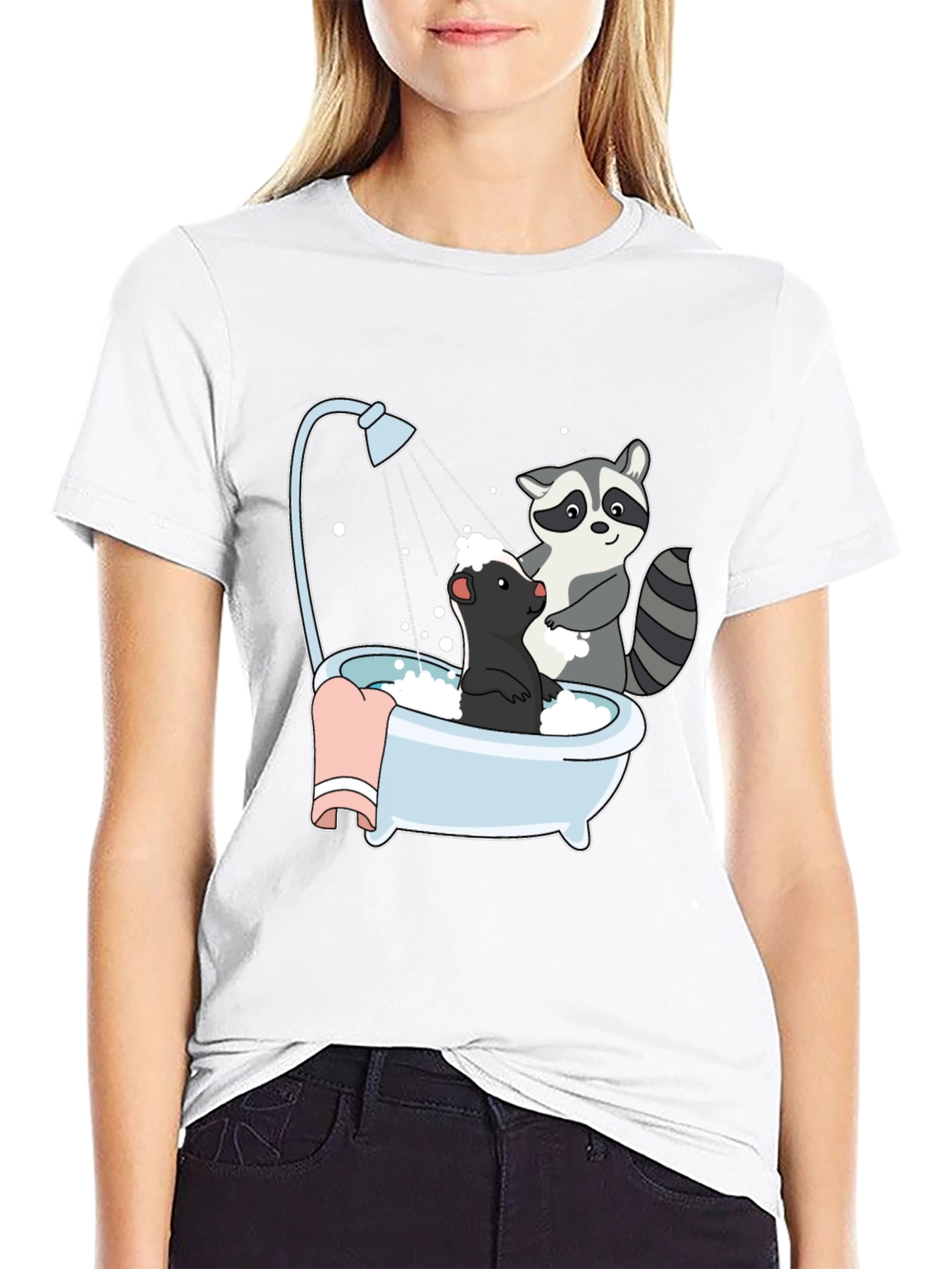 Black Raccoon and Skunk Bathtub Graphic Tee view 9