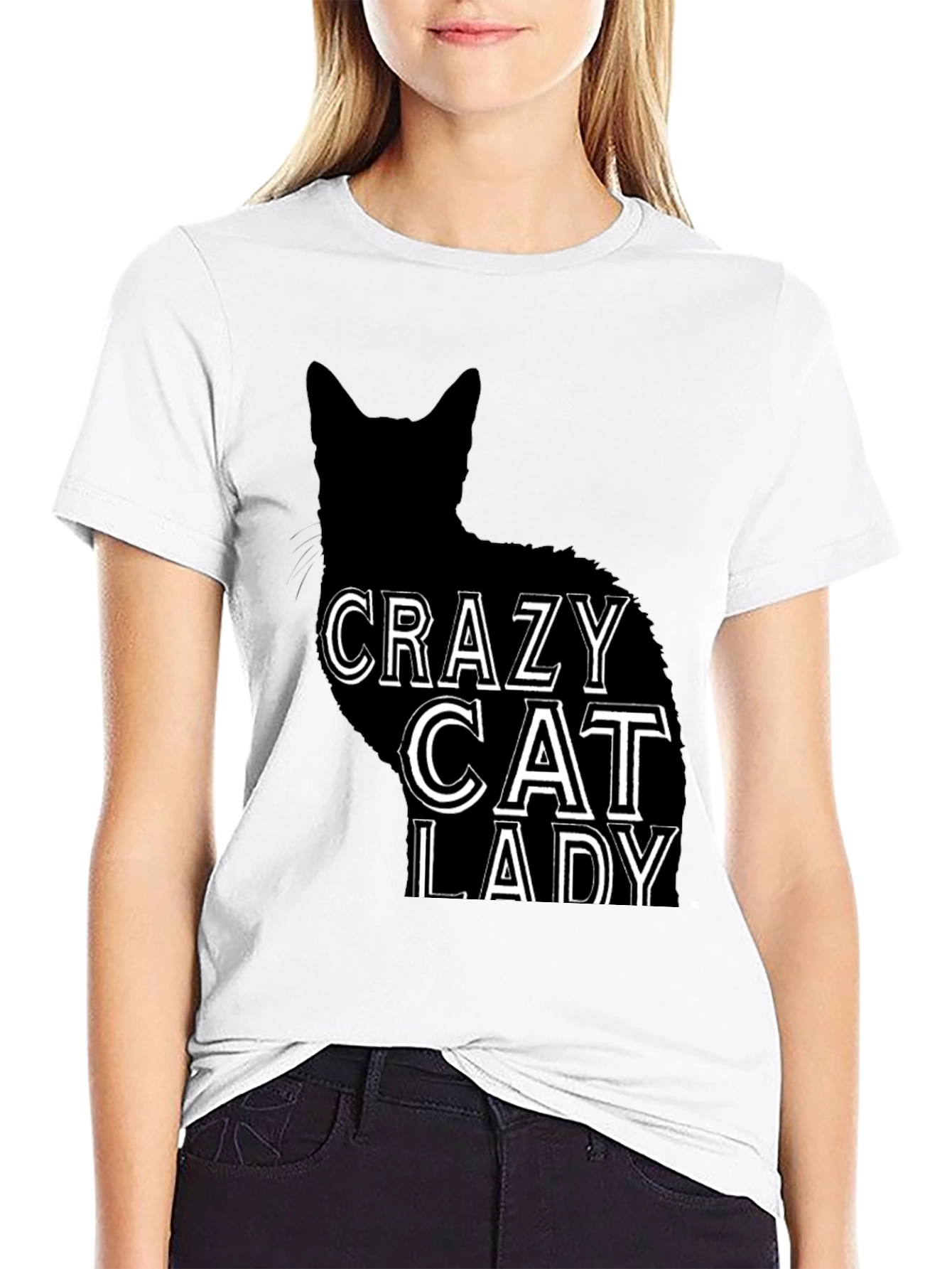 Black Crazy Cat Lady T-Shirt - Black Cat Silhouette Tee view 9