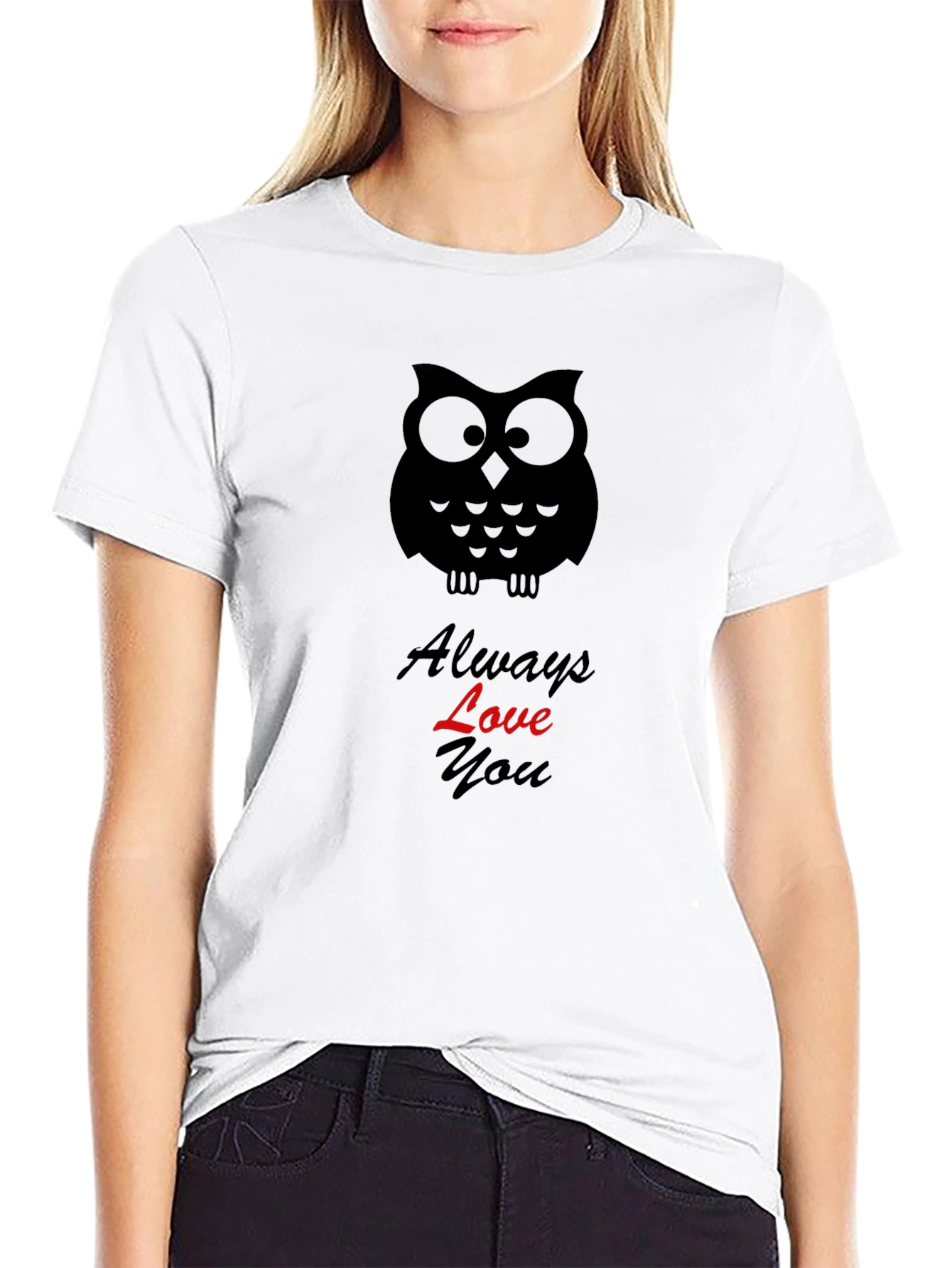 Black Always Love You Owl Graphic Tee - Black Cotton Shirt view 9