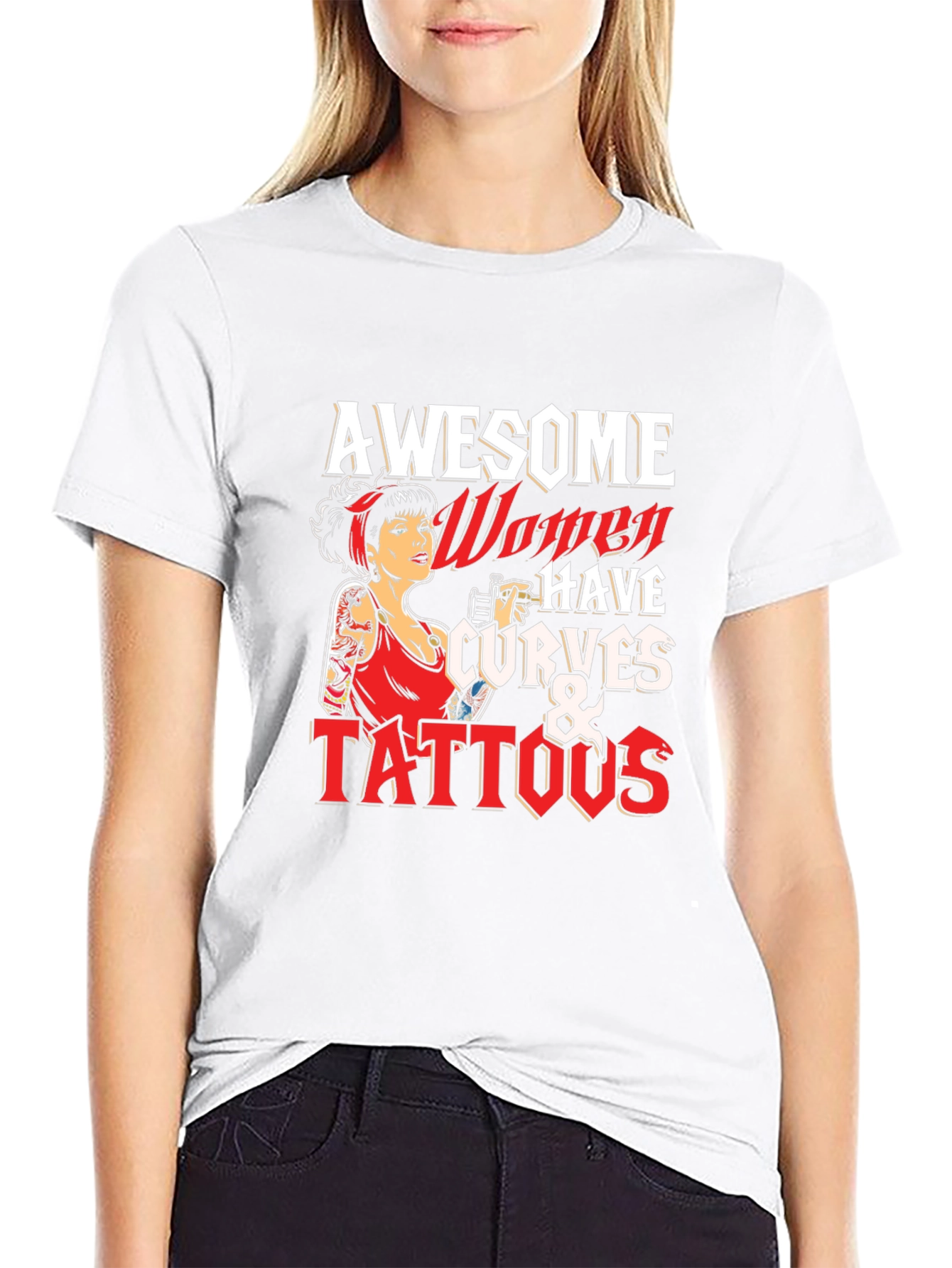 Black Awesome Women Curves & Tattoos T-Shirt view 9